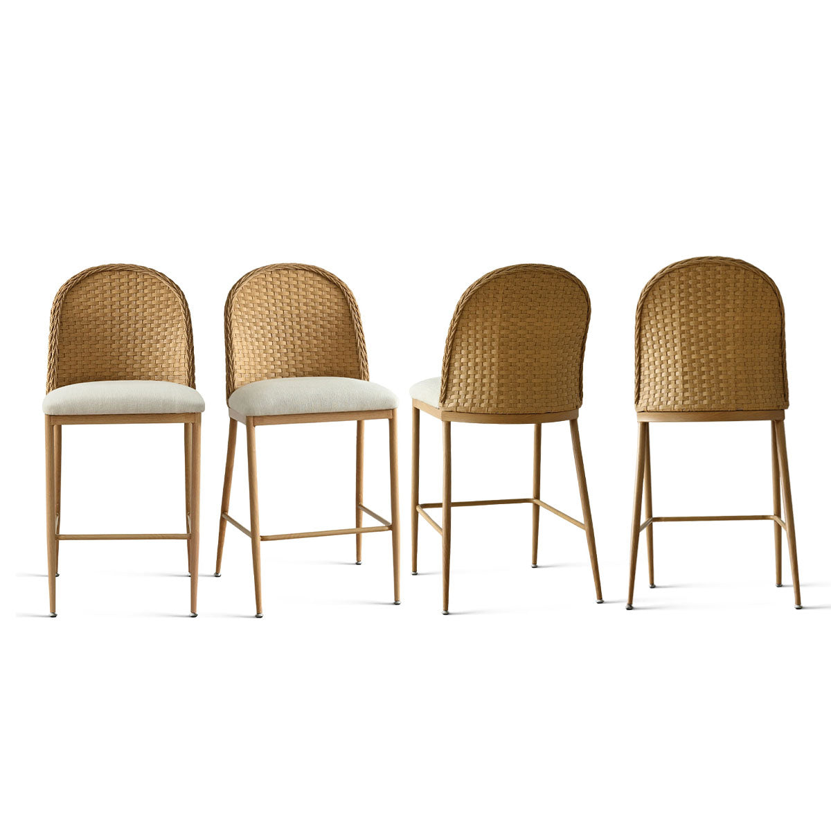 Barcelona 25.5" Beige Rattan Upholstered Counter Stool (Set of 4)