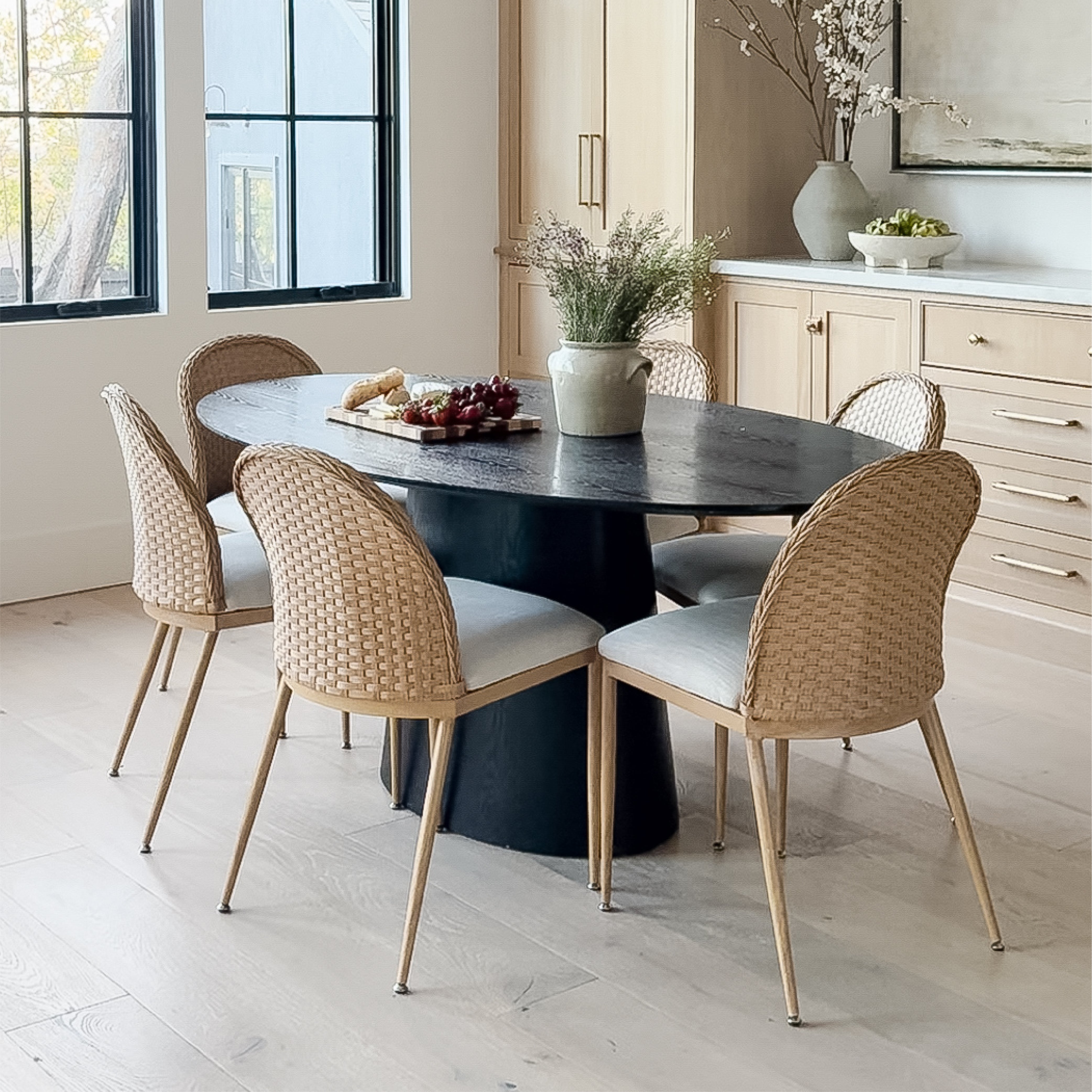 Barcelona Beige Rattan Upholstered Dining Chair (Set of 2)