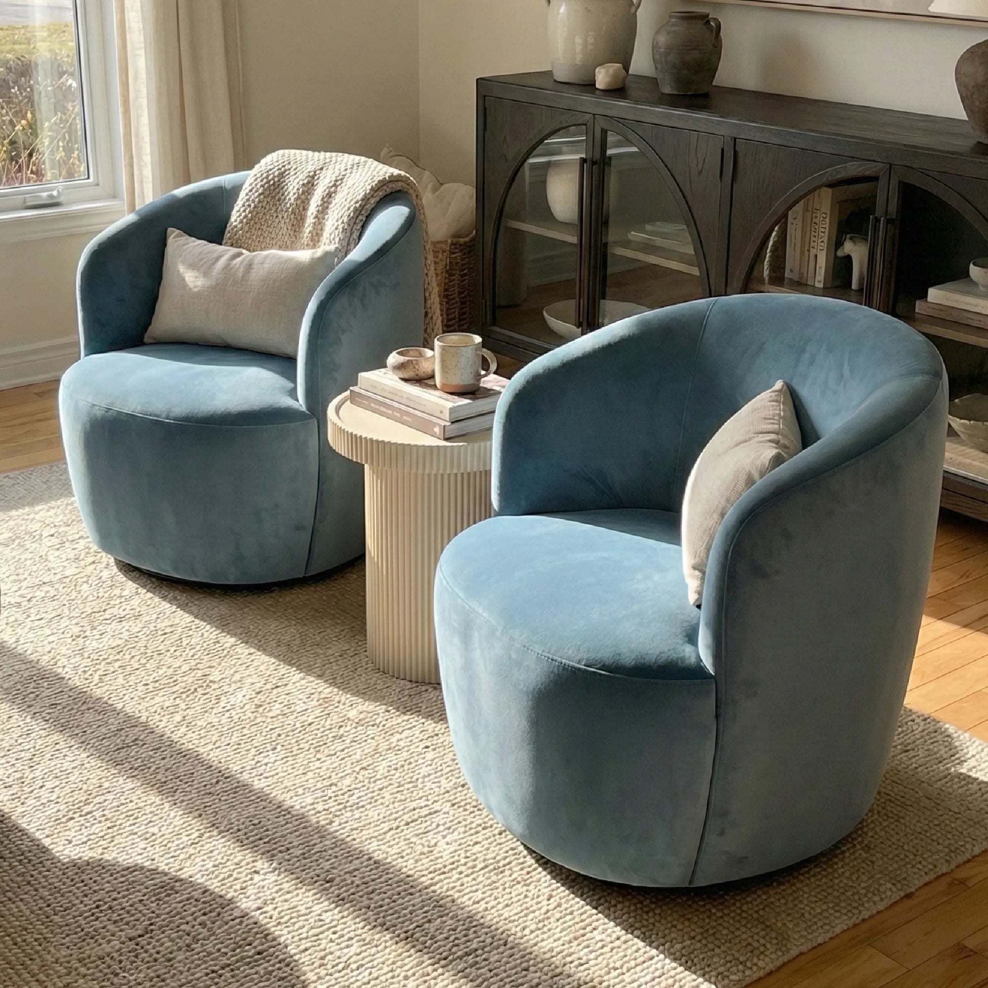 Bella Modern Small Velvet Swivel Barrel Chair (1-Piece)