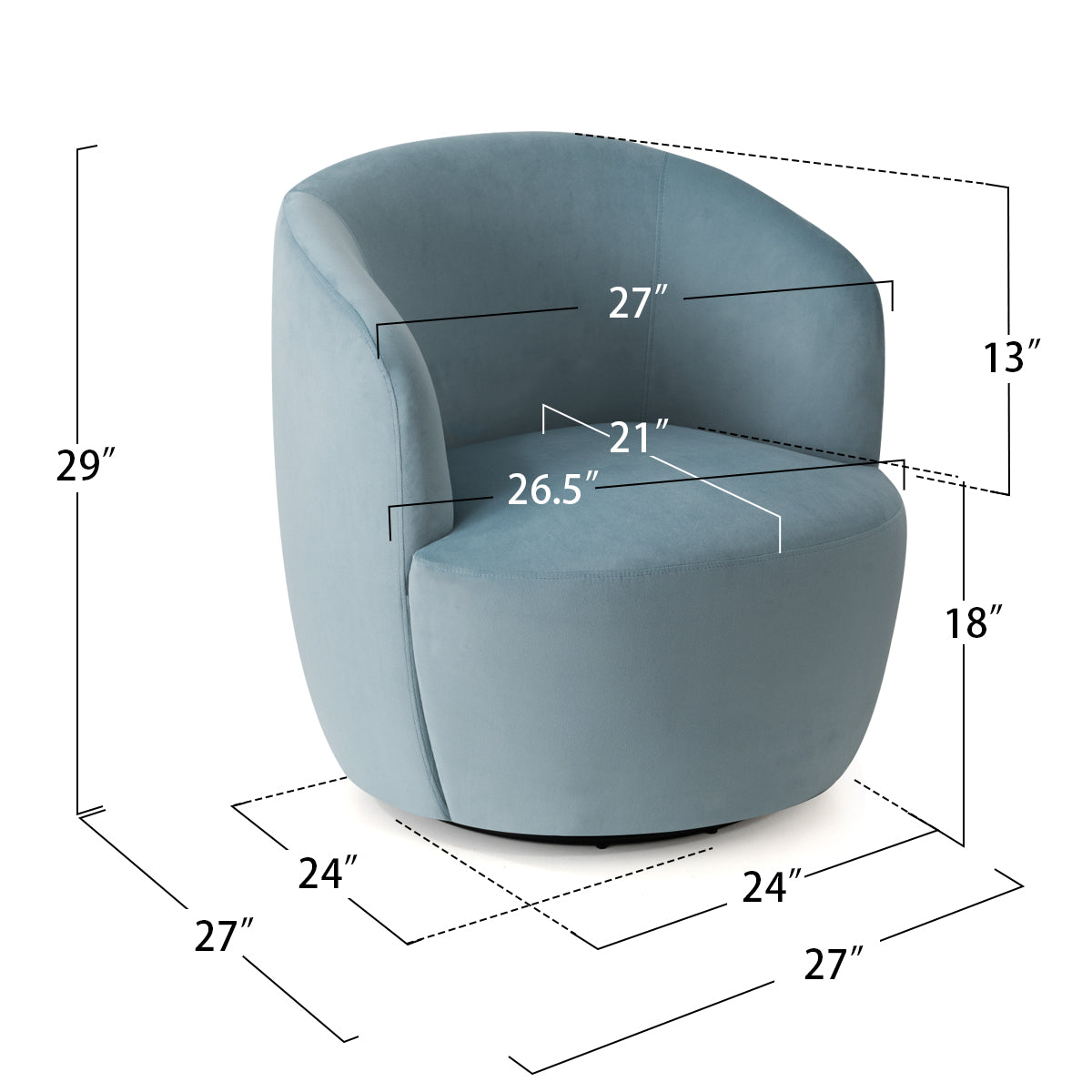 Bella Modern Small Velvet Swivel Barrel Chair (1-Piece)