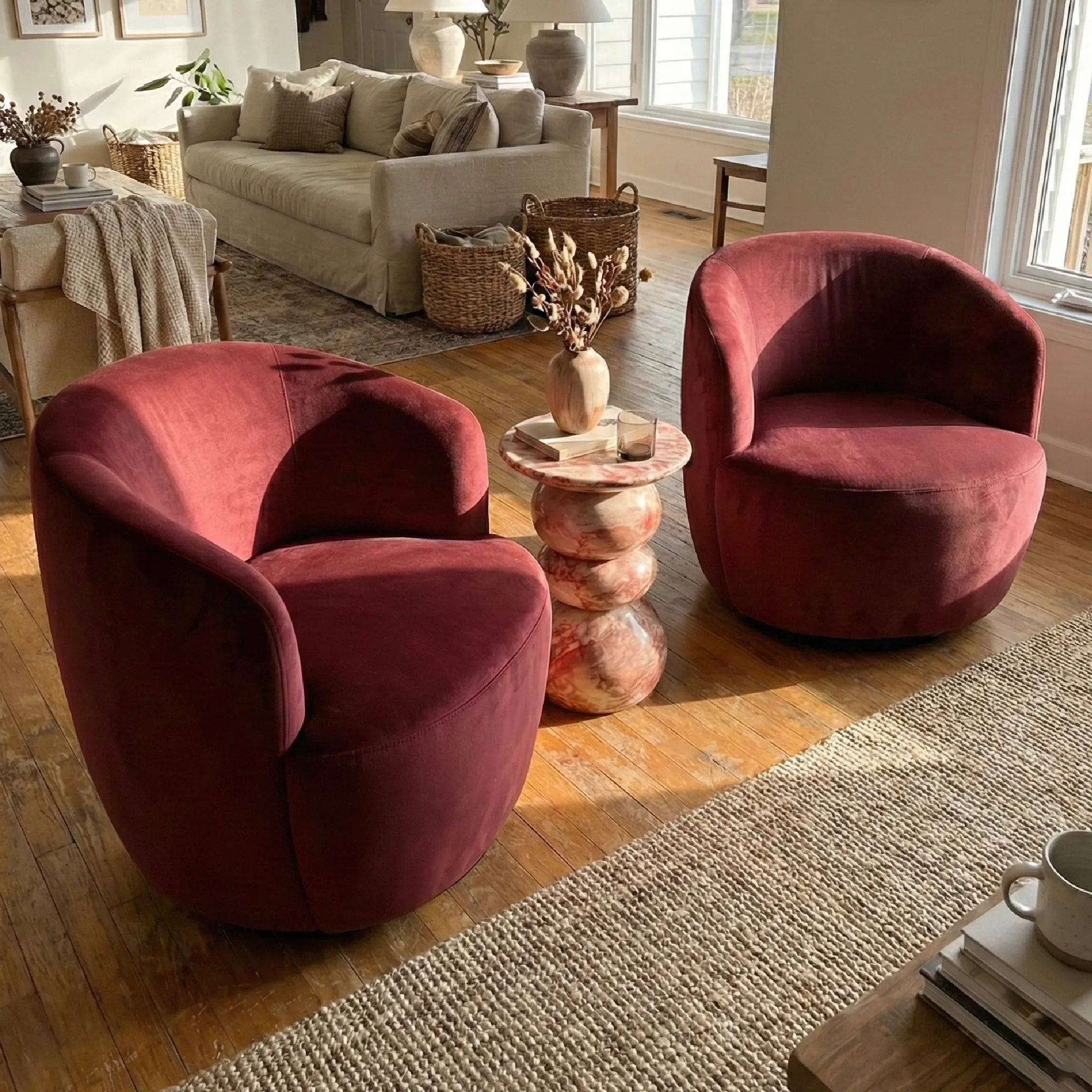 Bella Modern Small Velvet Swivel Barrel Chair (1-Piece)