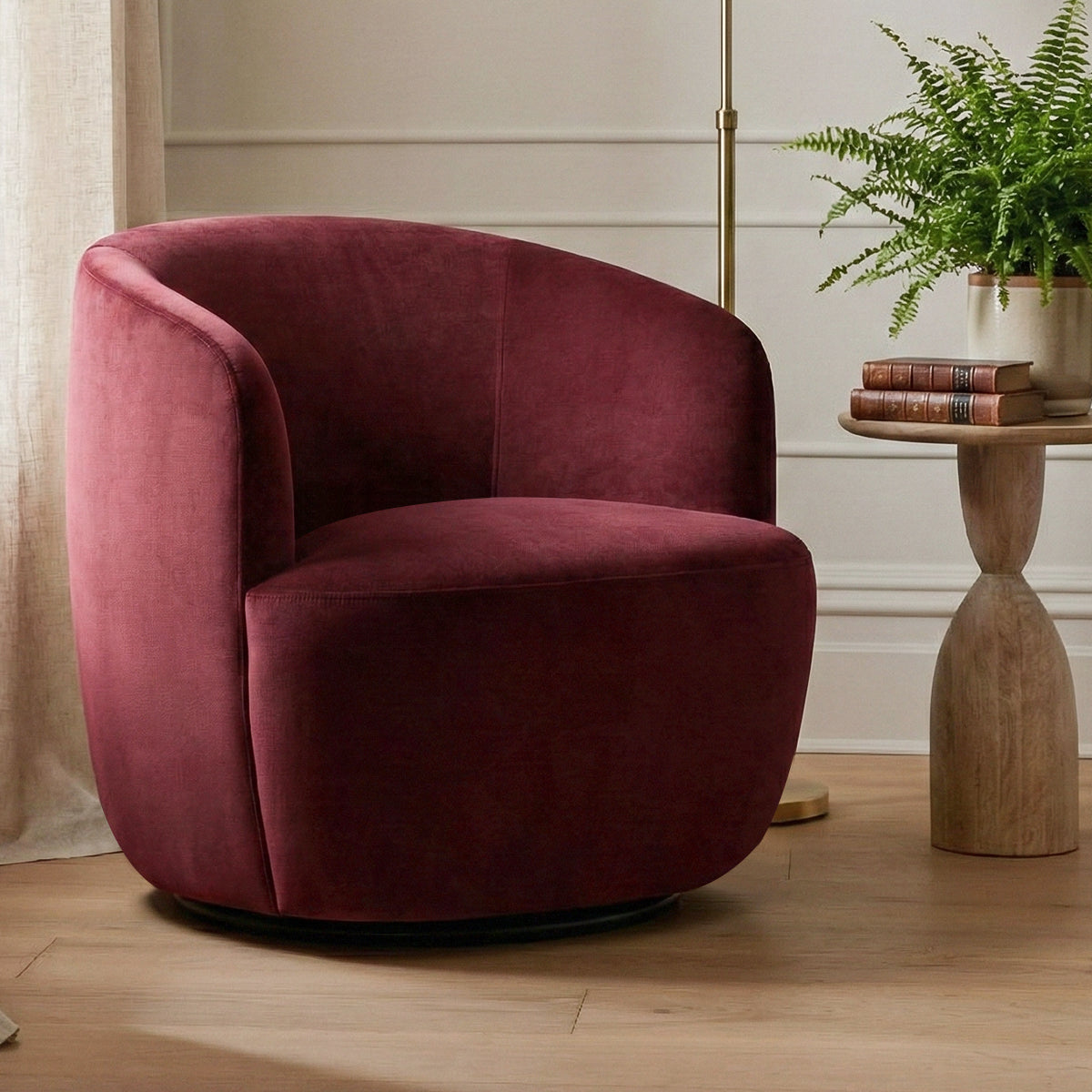 Bella Modern Small Velvet Swivel Barrel Chair (1-Piece)