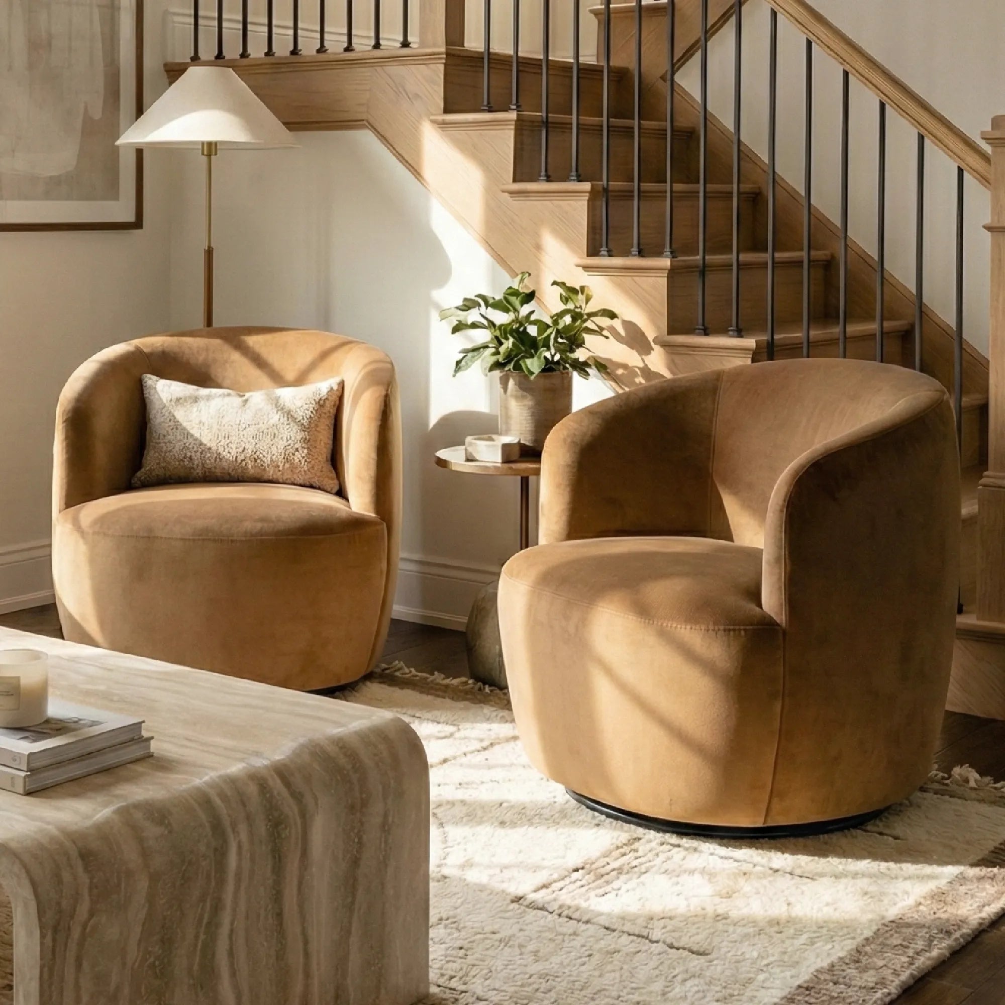 Bella Modern Small Velvet Swivel Barrel Chair (1-Piece)