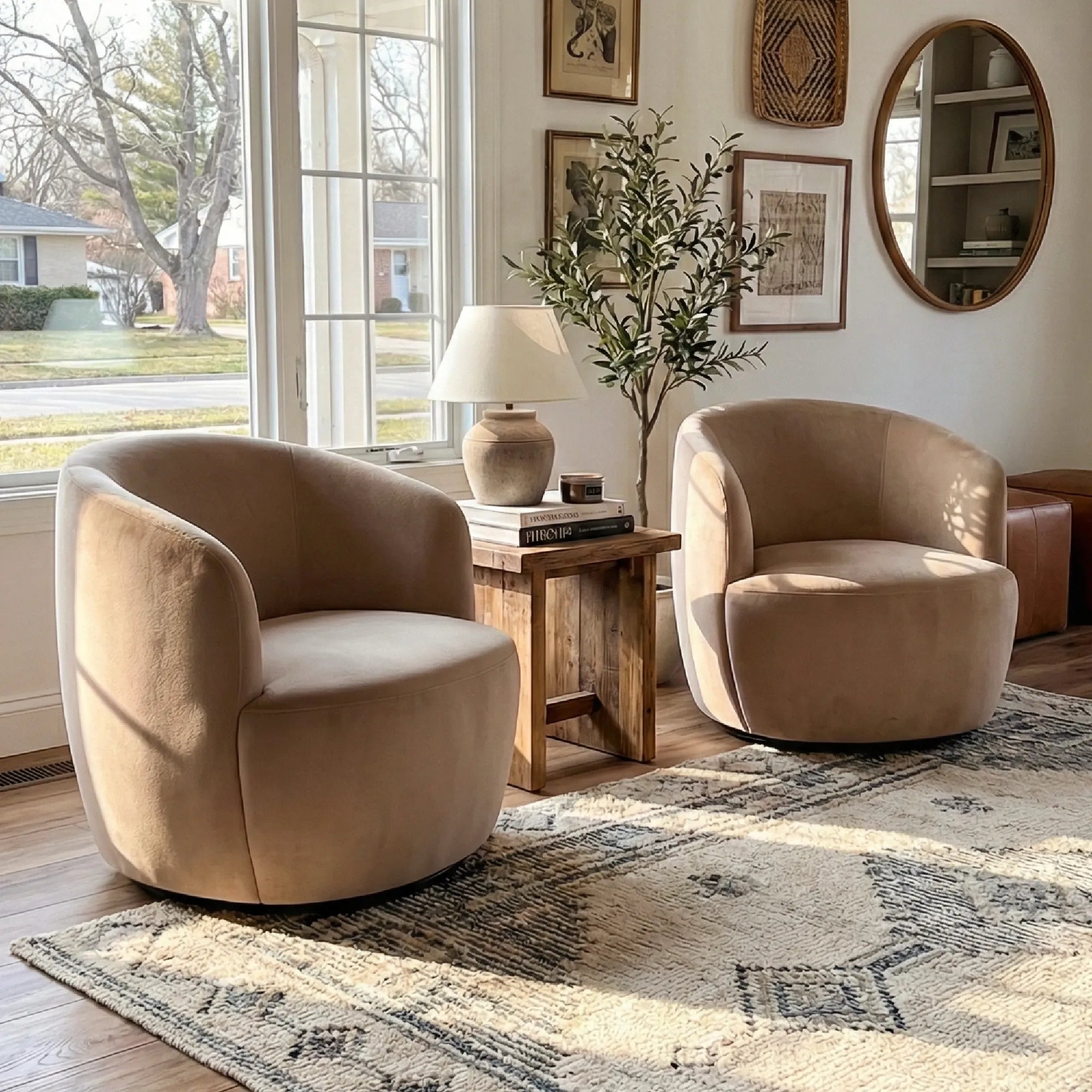 Bella Modern Small Velvet Swivel Barrel Chair (1-Piece)