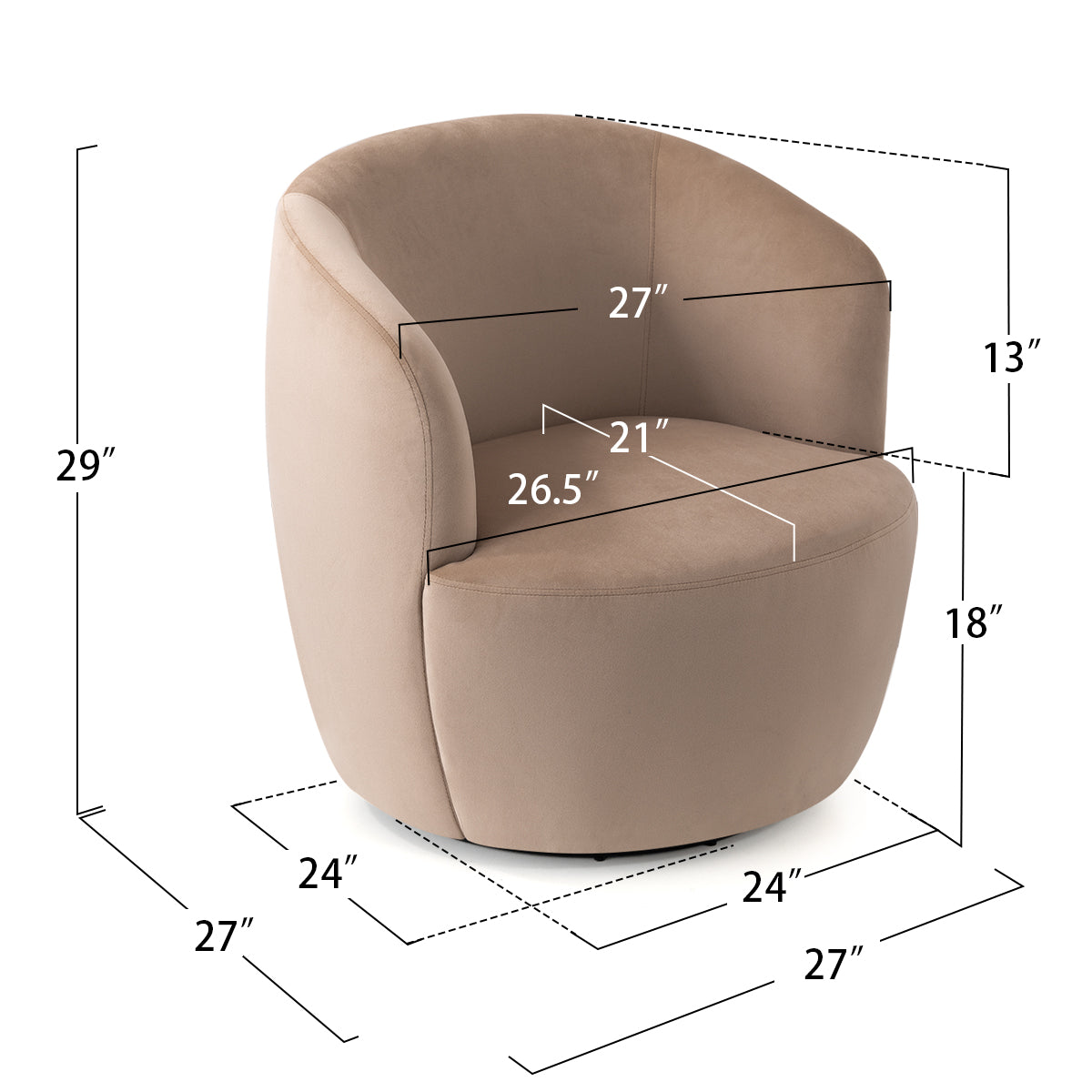 Bella Modern Small Velvet Swivel Barrel Chair (1-Piece)