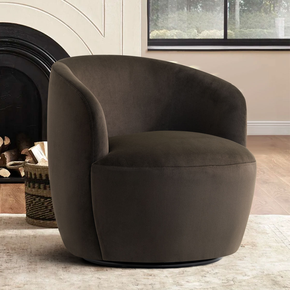 Bella Modern Small Velvet Swivel Barrel Chair (1-Piece)