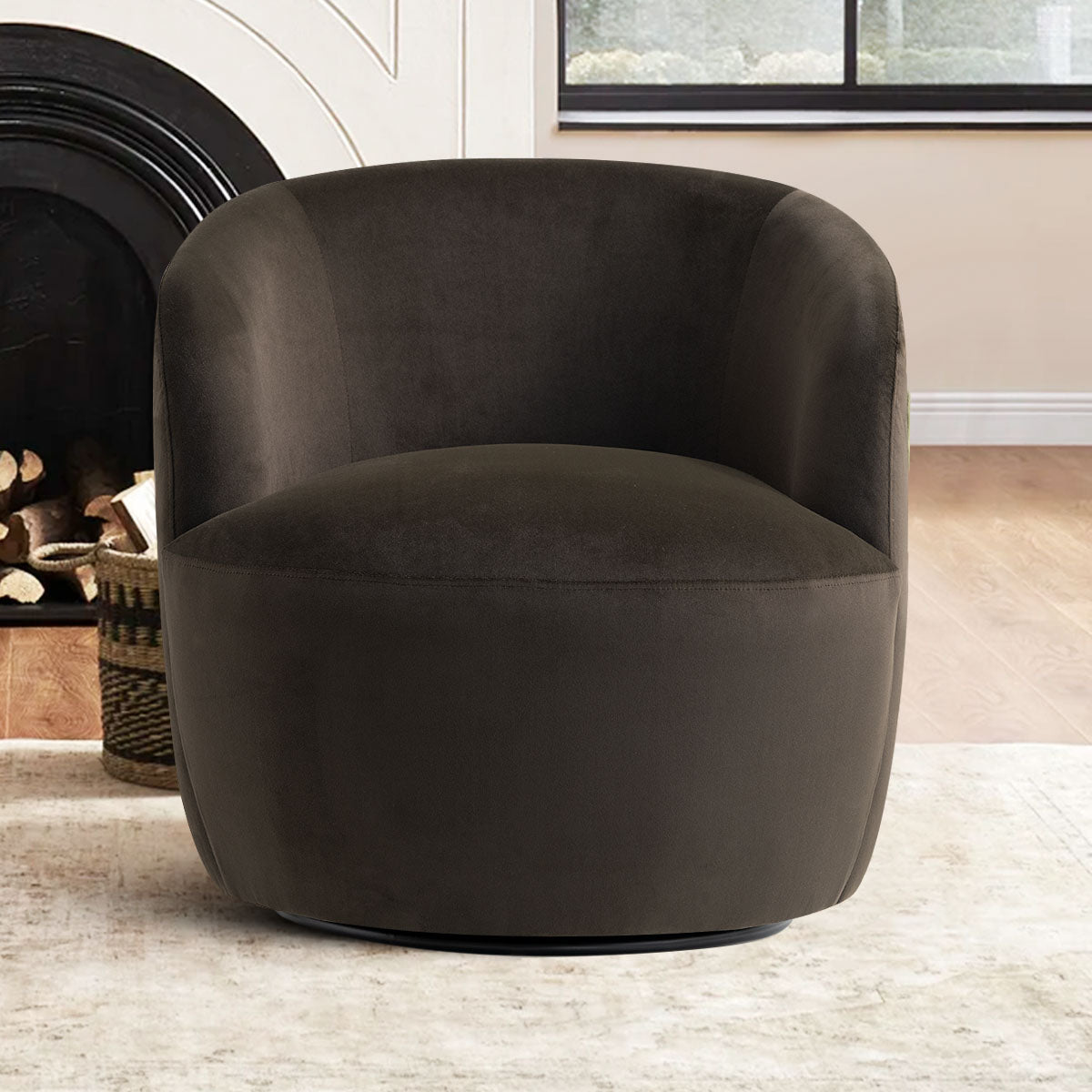 Bella Modern Small Velvet Swivel Barrel Chair (1-Piece)