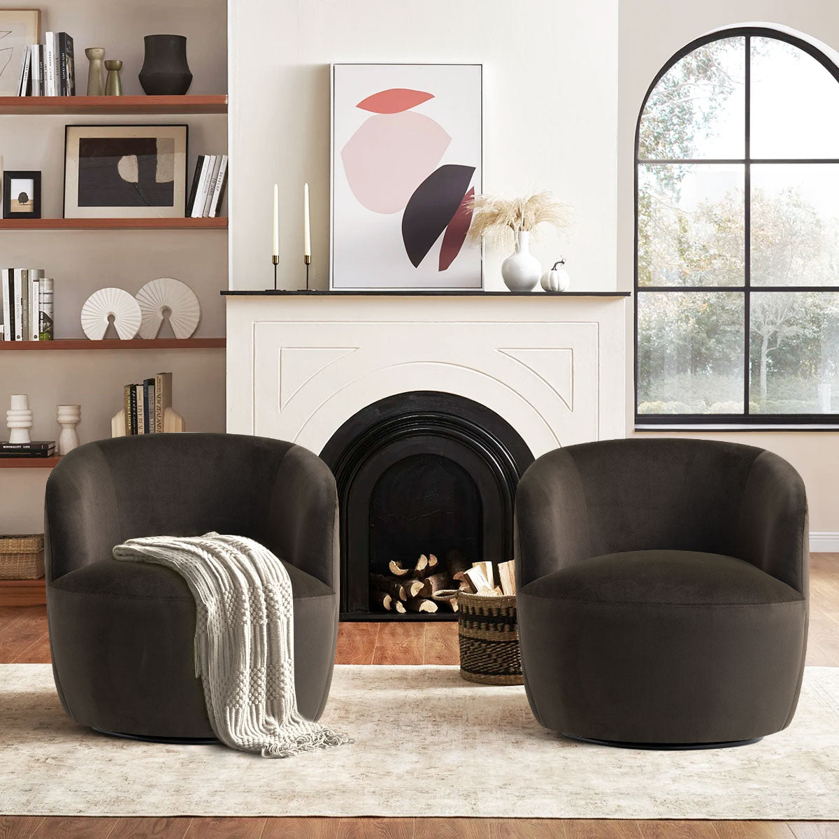 Bella Modern Small Velvet Swivel Barrel Chair (1-Piece)