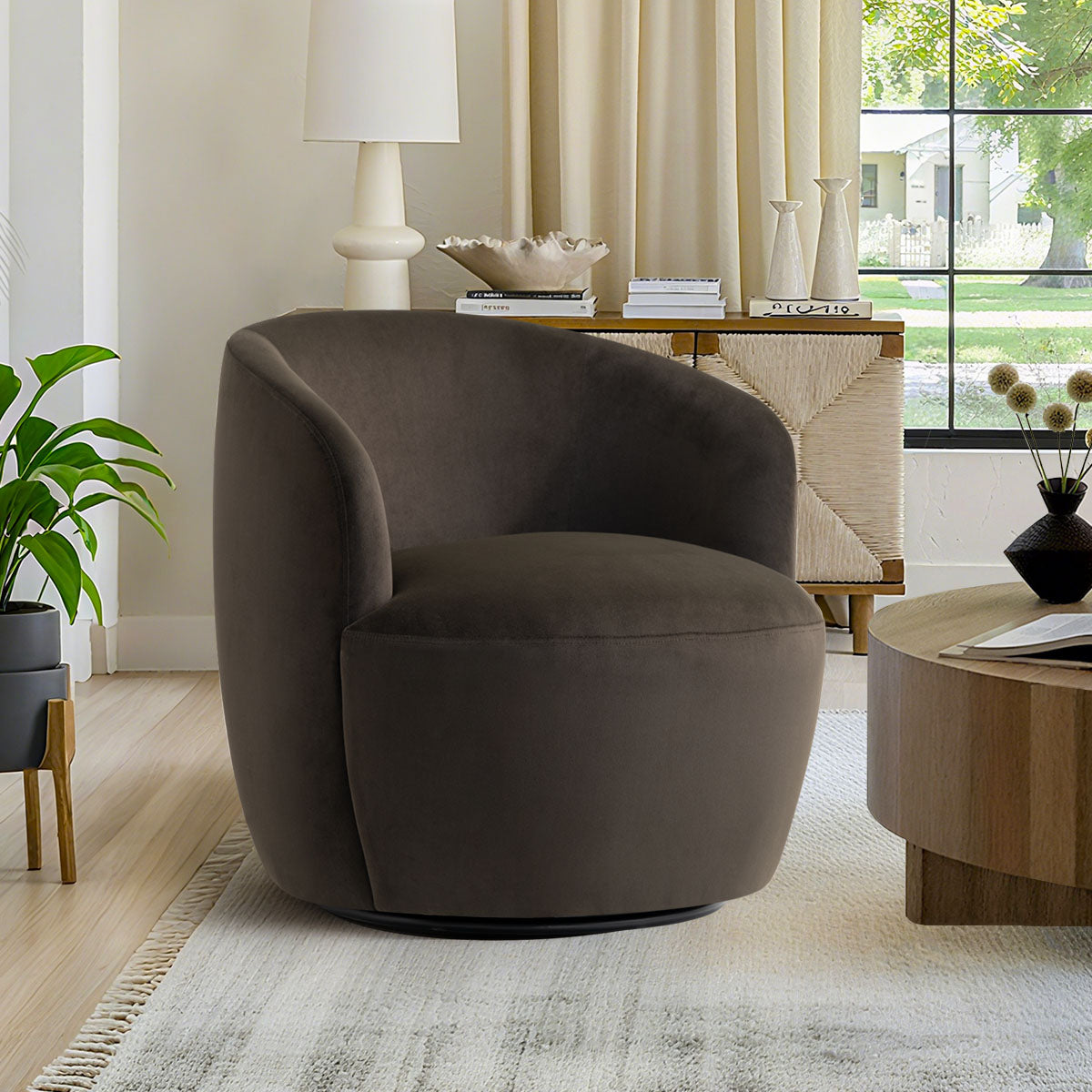 Bella Modern Small Velvet Swivel Barrel Chair (1-Piece)