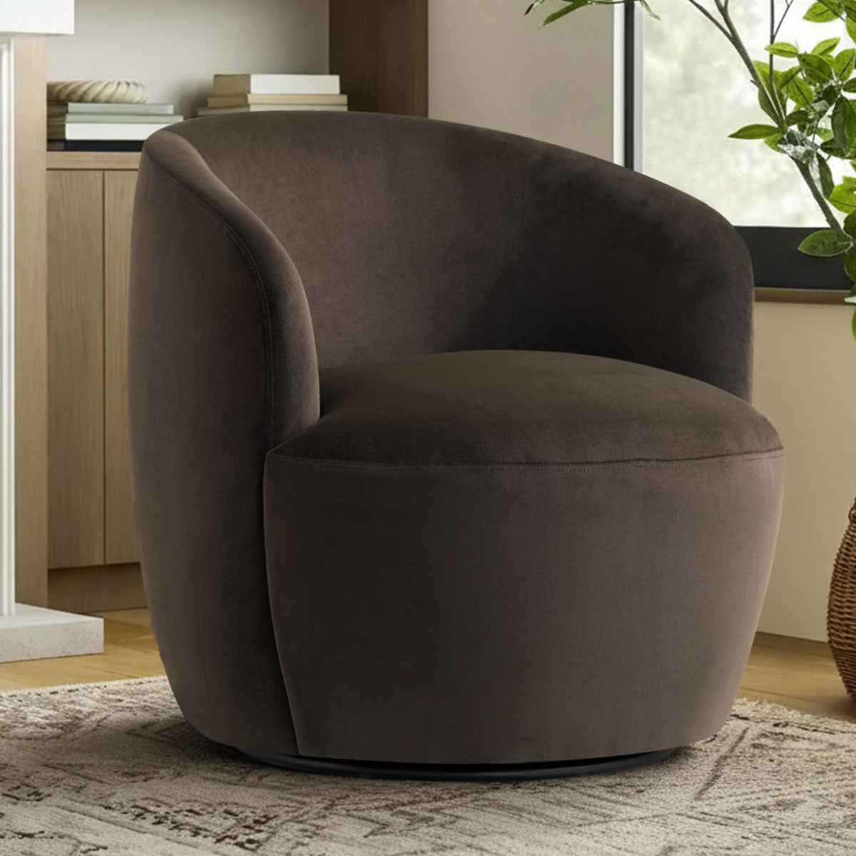 Bella Modern Small Velvet Swivel Barrel Chair (1-Piece)