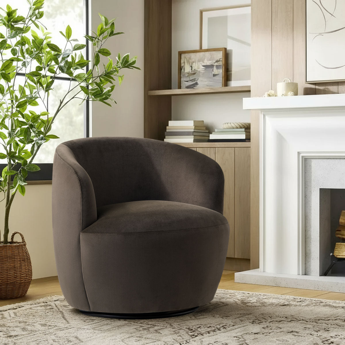 Bella Modern Small Velvet Swivel Barrel Chair (1-Piece)