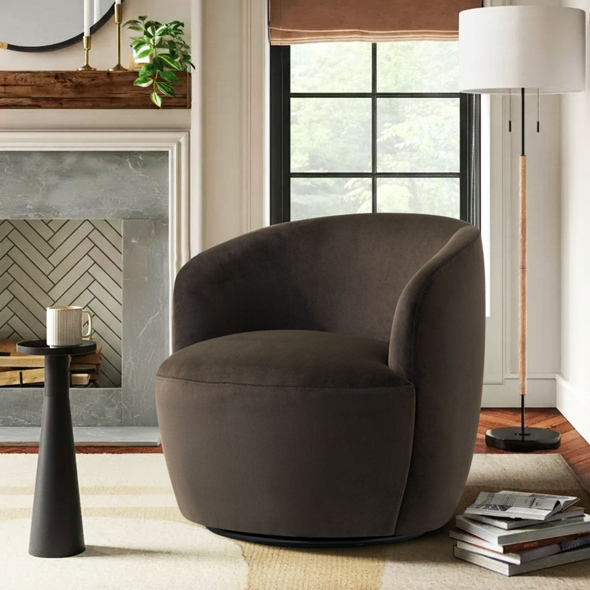 Bella Modern Velvet Swivel Barrel Chair (1-Piece)