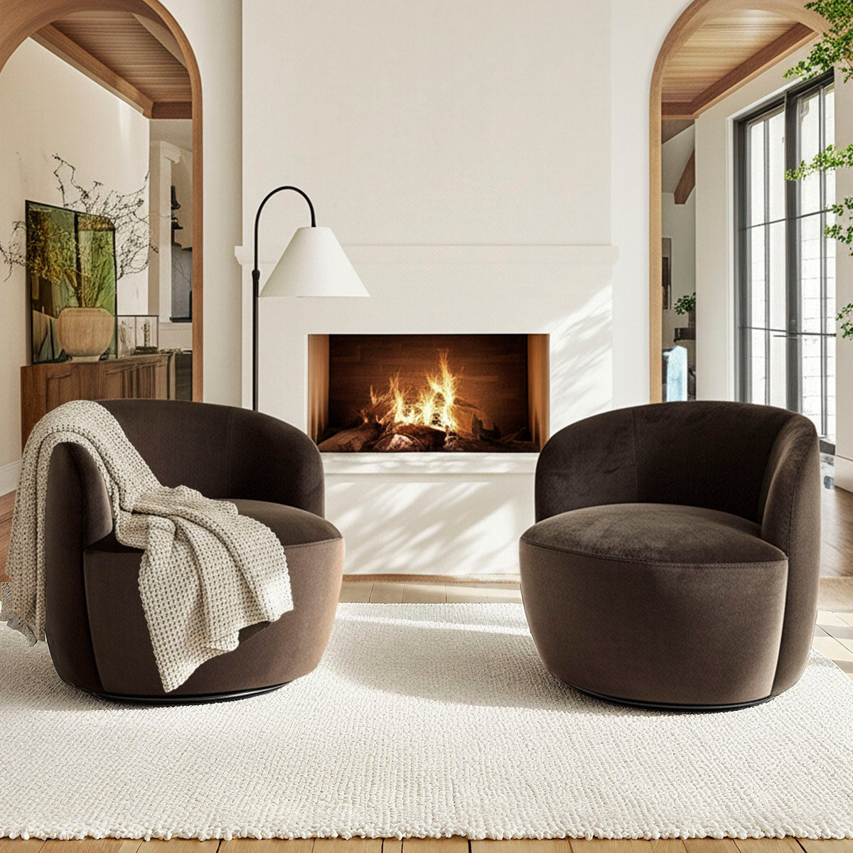 Bella Modern Velvet Swivel Barrel Chair (1-Piece)