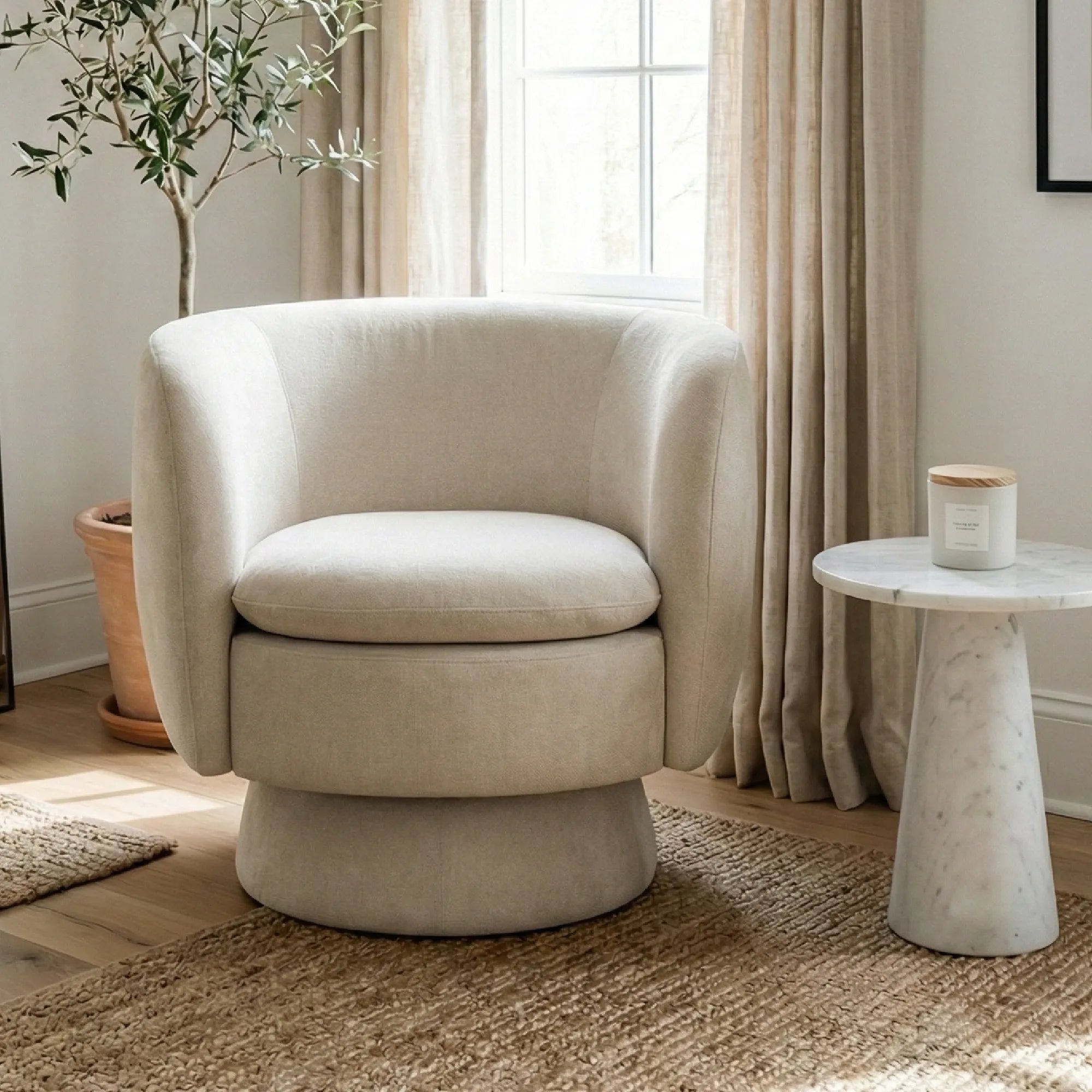 Bloom Upholstered Swivel Barrel Accent Chair (1-Piece)