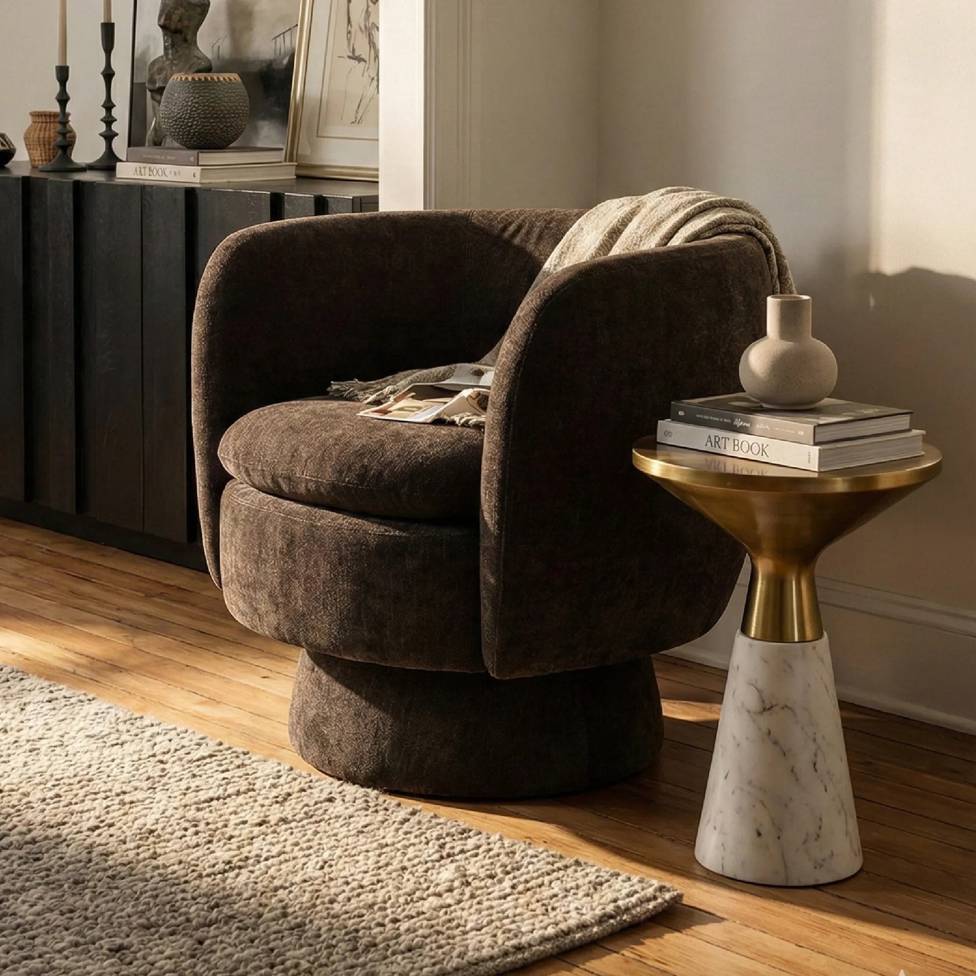Bloom Upholstered Swivel Barrel Accent Chair (1-Piece)
