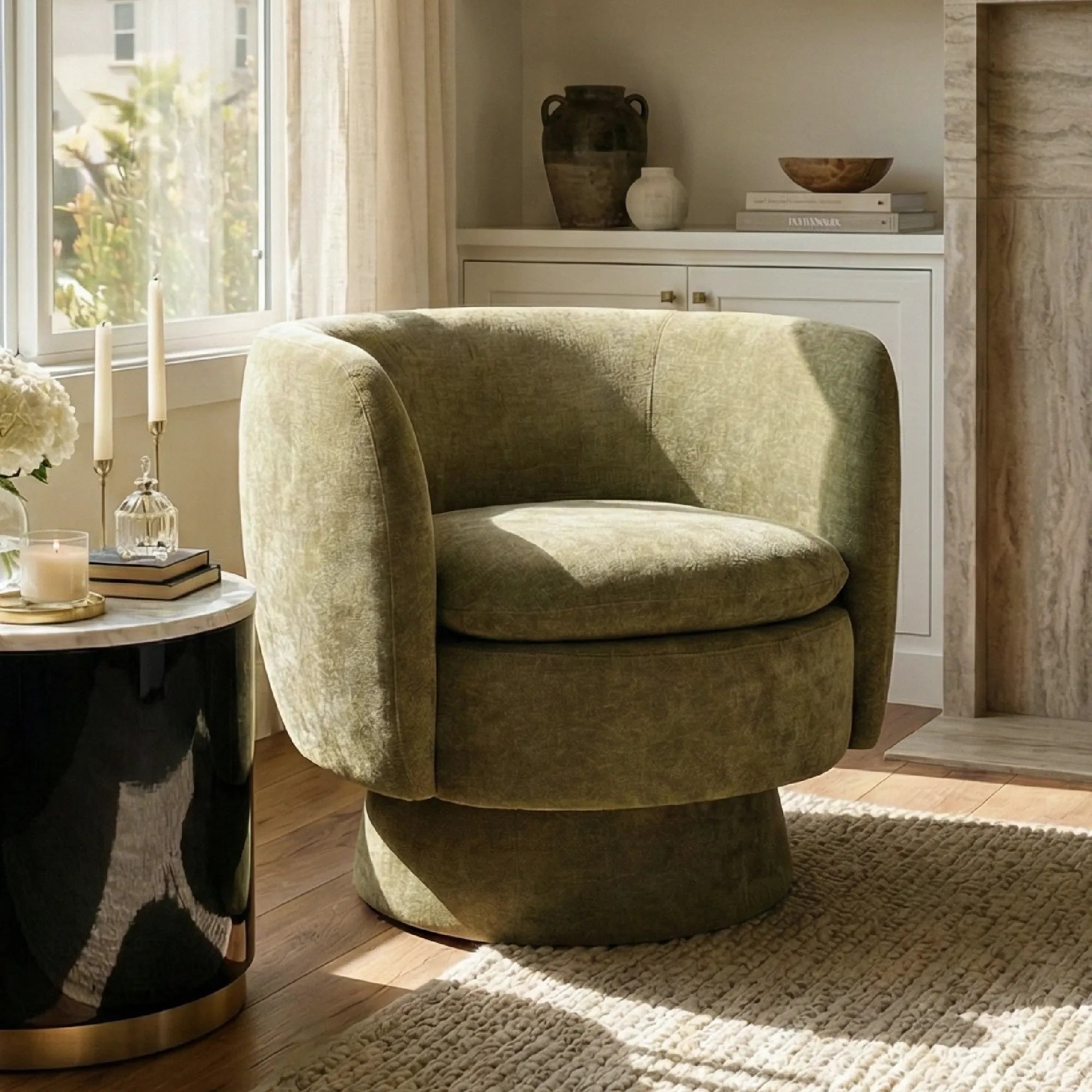 Bloom Upholstered Swivel Barrel Accent Chair (1-Piece)