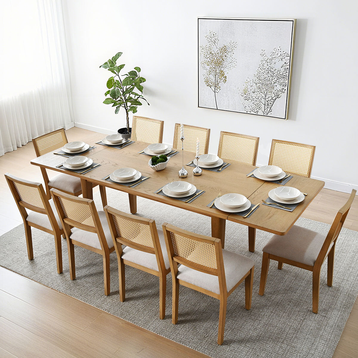Monica Rattan Solid Wood Upholstered Dining Chair (Set of 4)