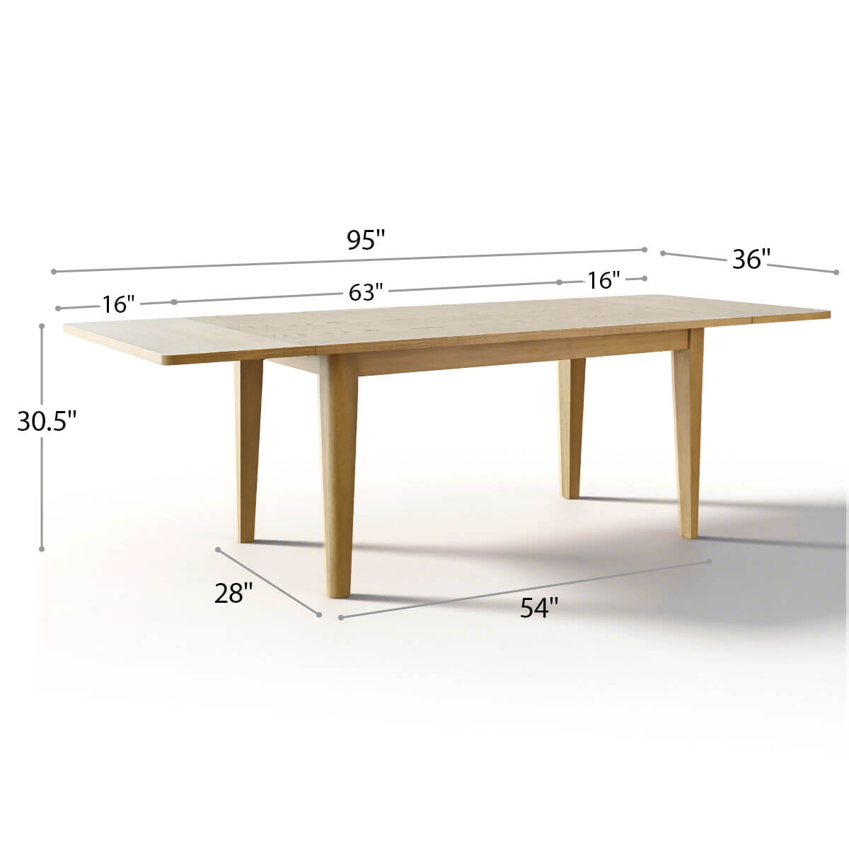 Chandler 63"-95" Large Wood Rectangular Extendable Dining Table