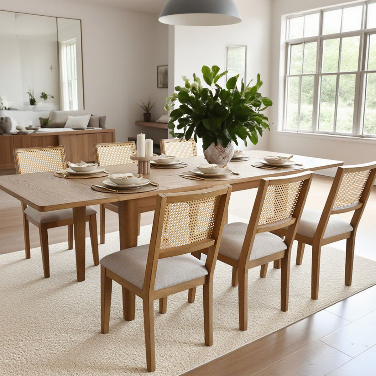 Chandler & Monica Solid Wood Rectangular Extendable Dining Table Set for 6 (7-Piece)