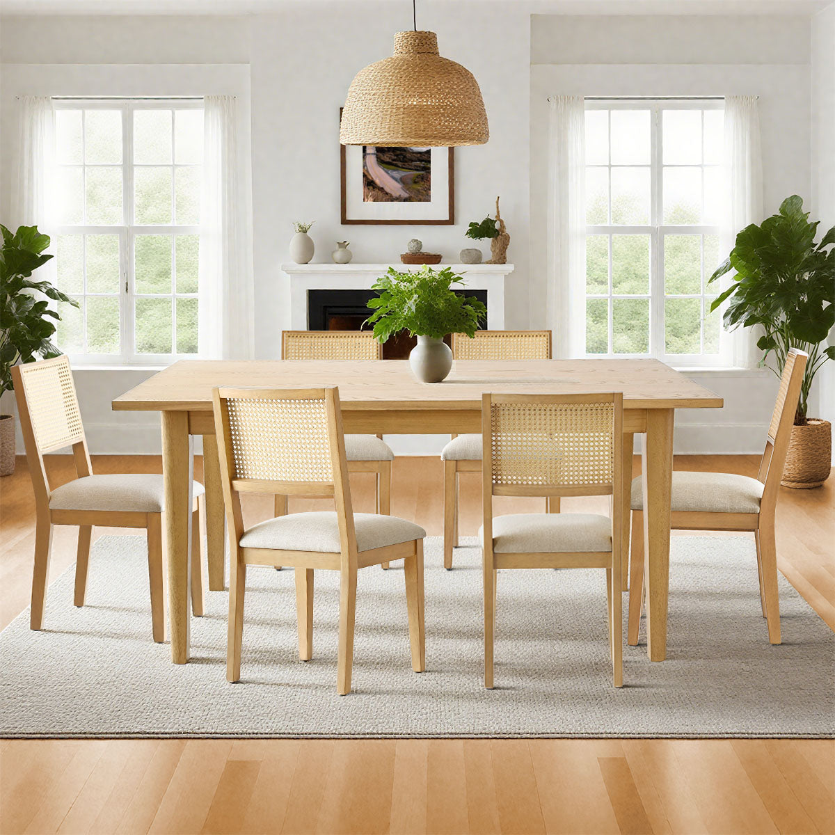 Chandler & Monica Solid Wood Rectangular Extendable Dining Table Set for 6 (7-Piece)