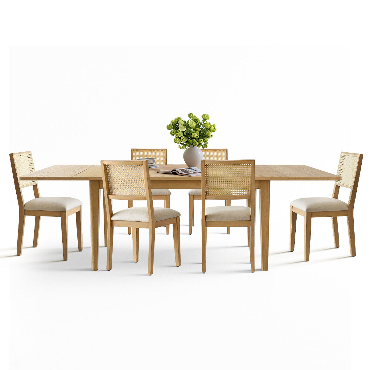 Chandler & Monica Solid Wood Rectangular Extendable Dining Table Set for 6 (7-Piece)