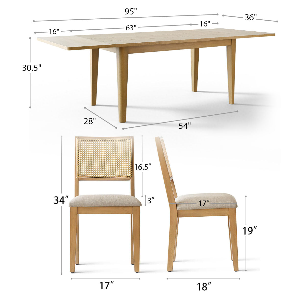 Chandler & Monica Solid Wood Rectangular Extendable Dining Table Set for 6 (7-Piece)