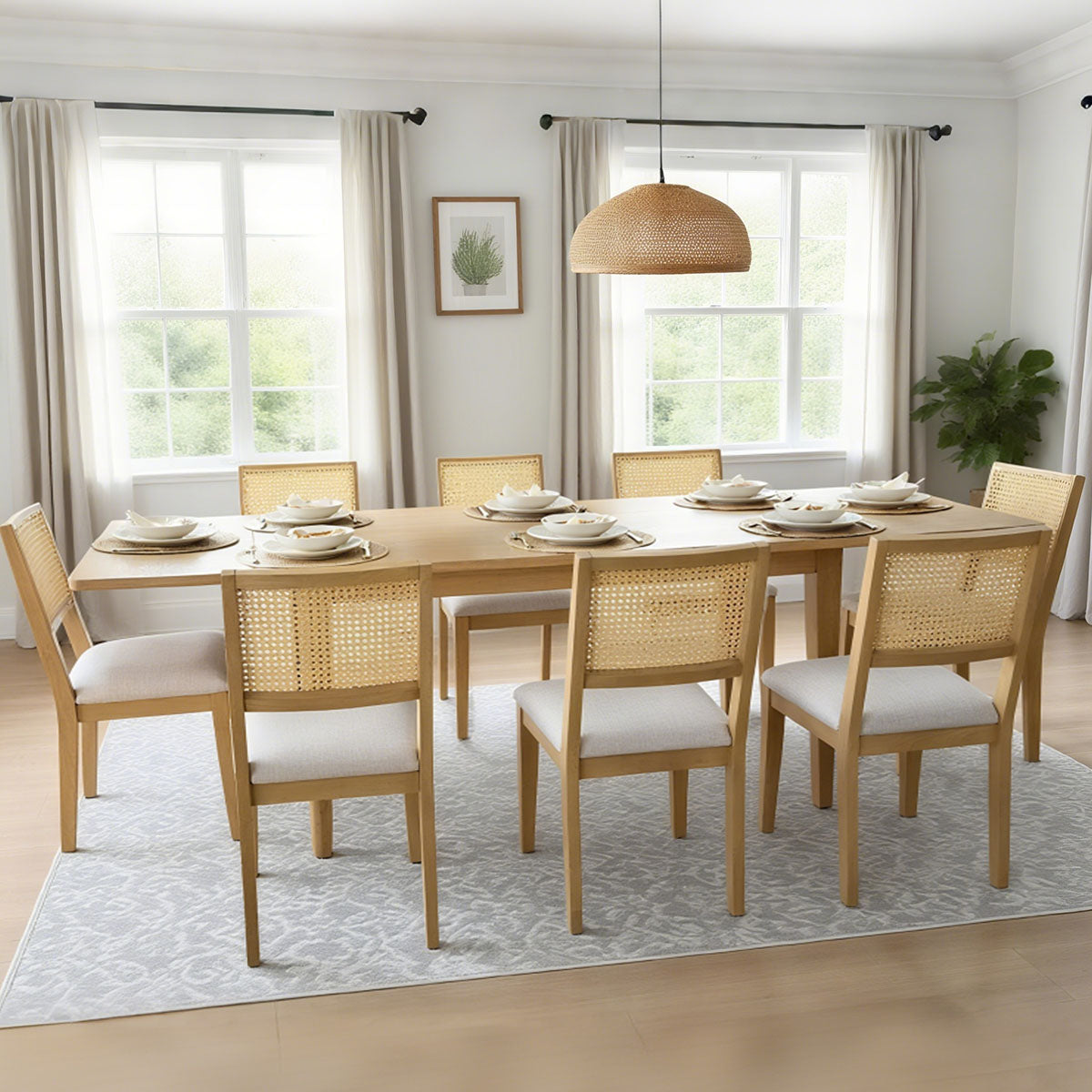 Chandler & Monica Solid Wood Rectangular Extendable Dining Table Set for 8 (9-Piece)