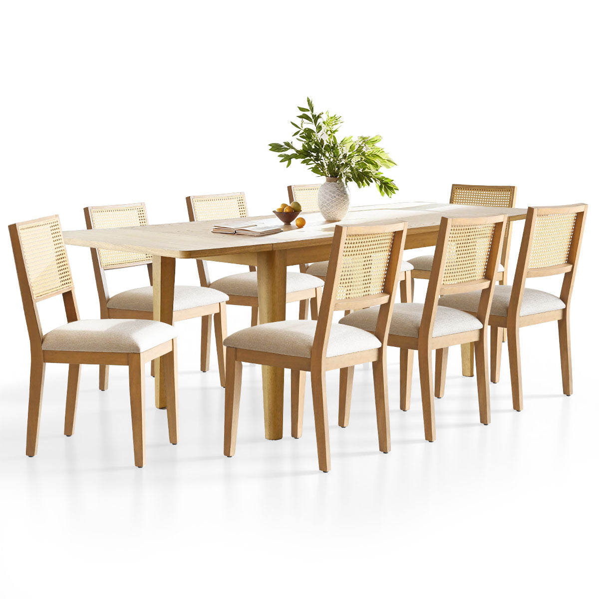 Chandler & Monica Solid Wood Rectangular Extendable Dining Table Set for 8 (9-Piece)