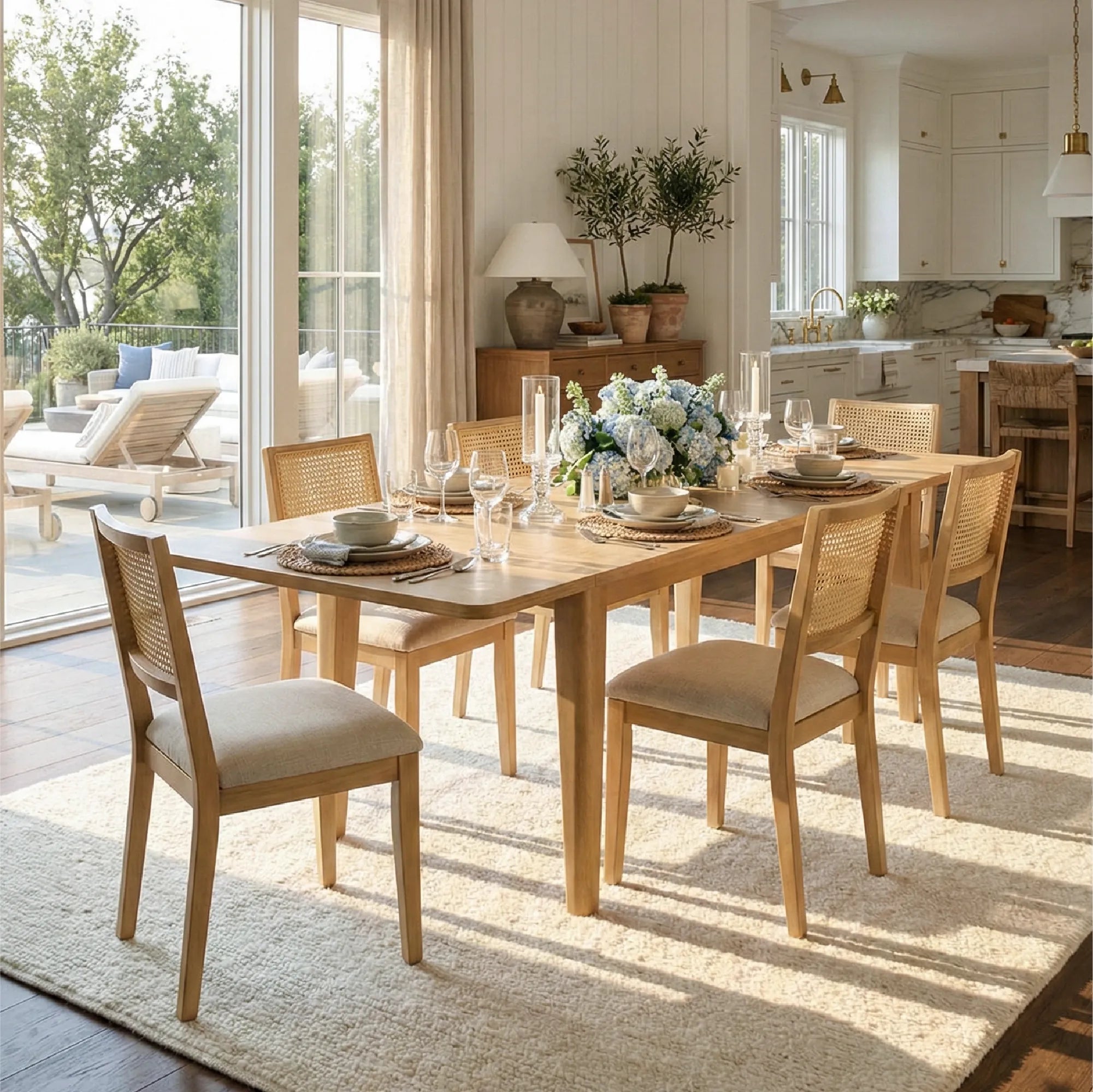 Chandler & Monica Solid Wood Rectangular Extendable Dining Table Set for 6 (7-Piece)