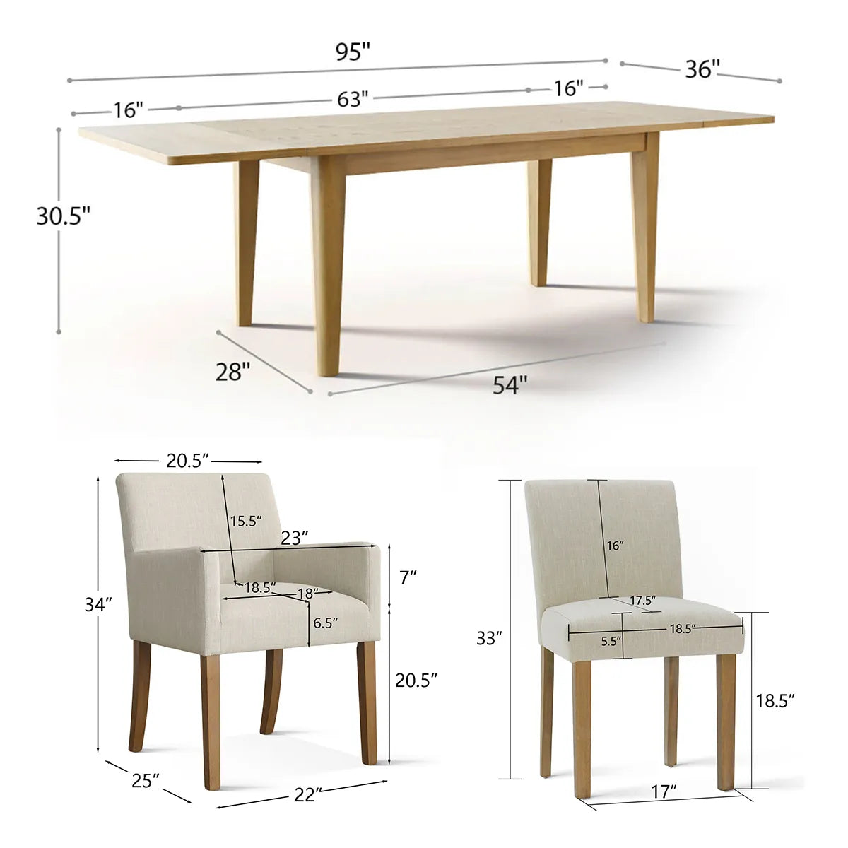Chandler & North Solid Wood Rectangular Extendable Dining Table Set for 8 (9-Piece)