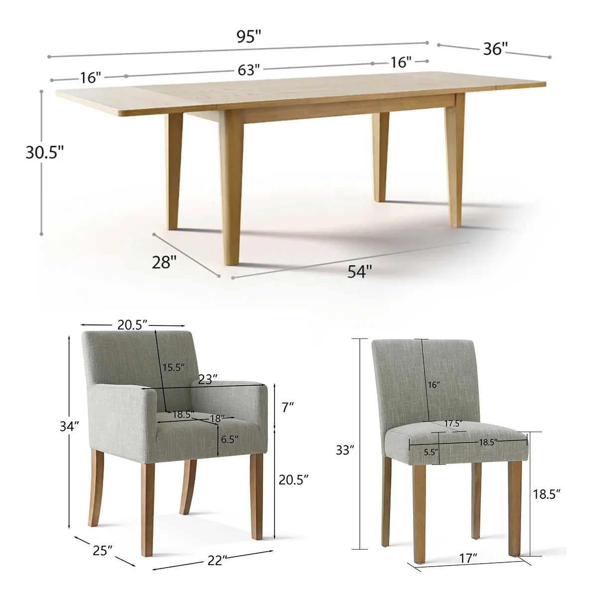 Chandler & North Solid Wood Rectangular Extendable Dining Table Set for 8 (9-Piece)