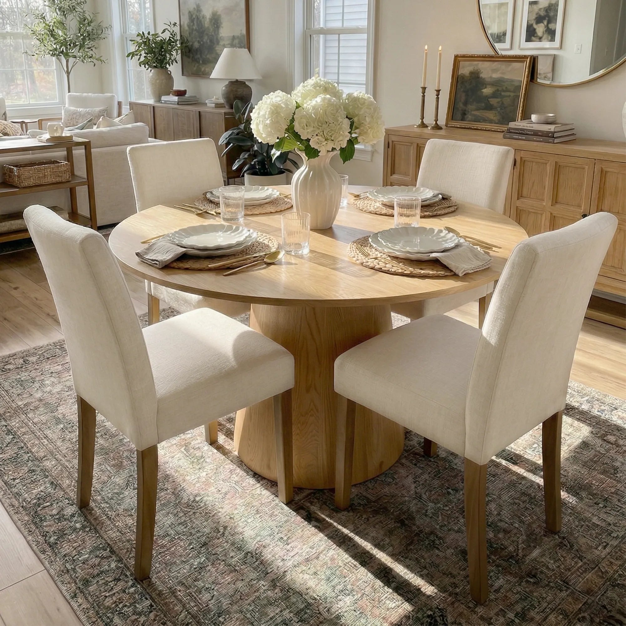 Dwen & North 46" Modern Round Dining Table Set for 4 (5-Piece)