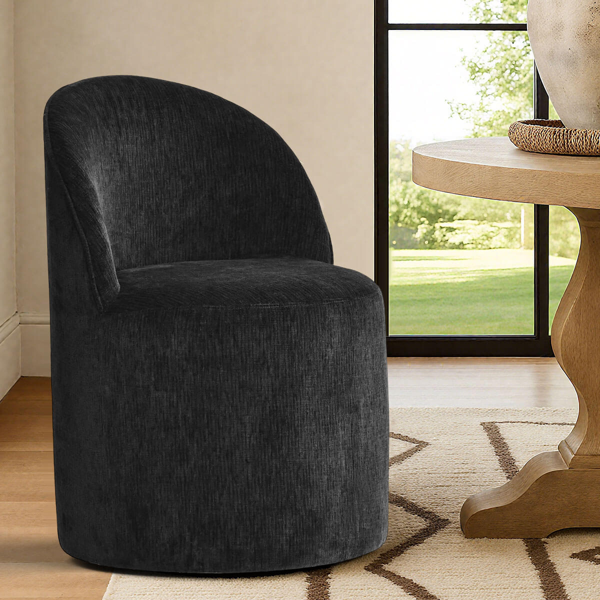 Doris Rolling Upholstered Dining Chair With Castors (1-Piece)