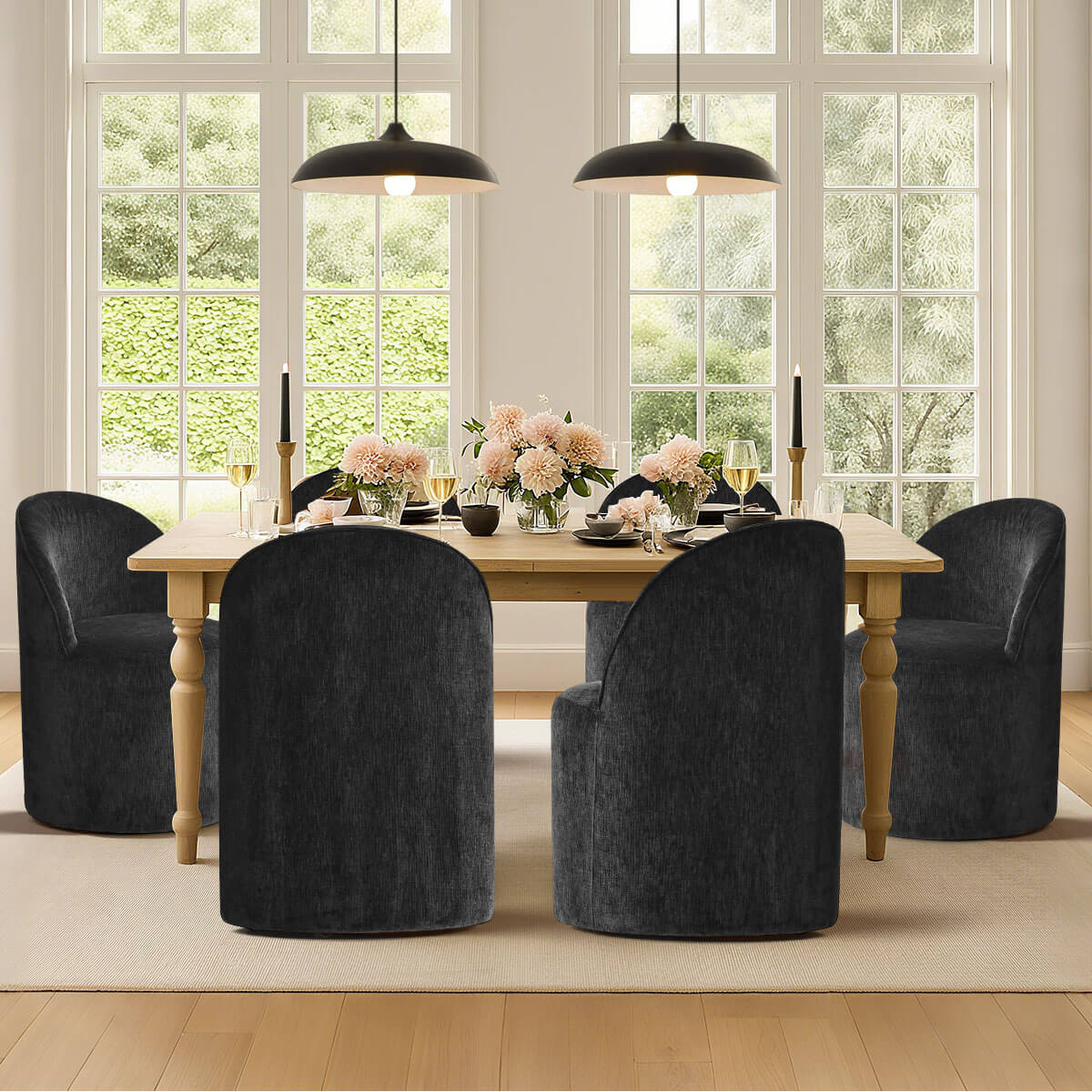 Doris Rolling Upholstered Dining Chair With Castors (Set of 6)
