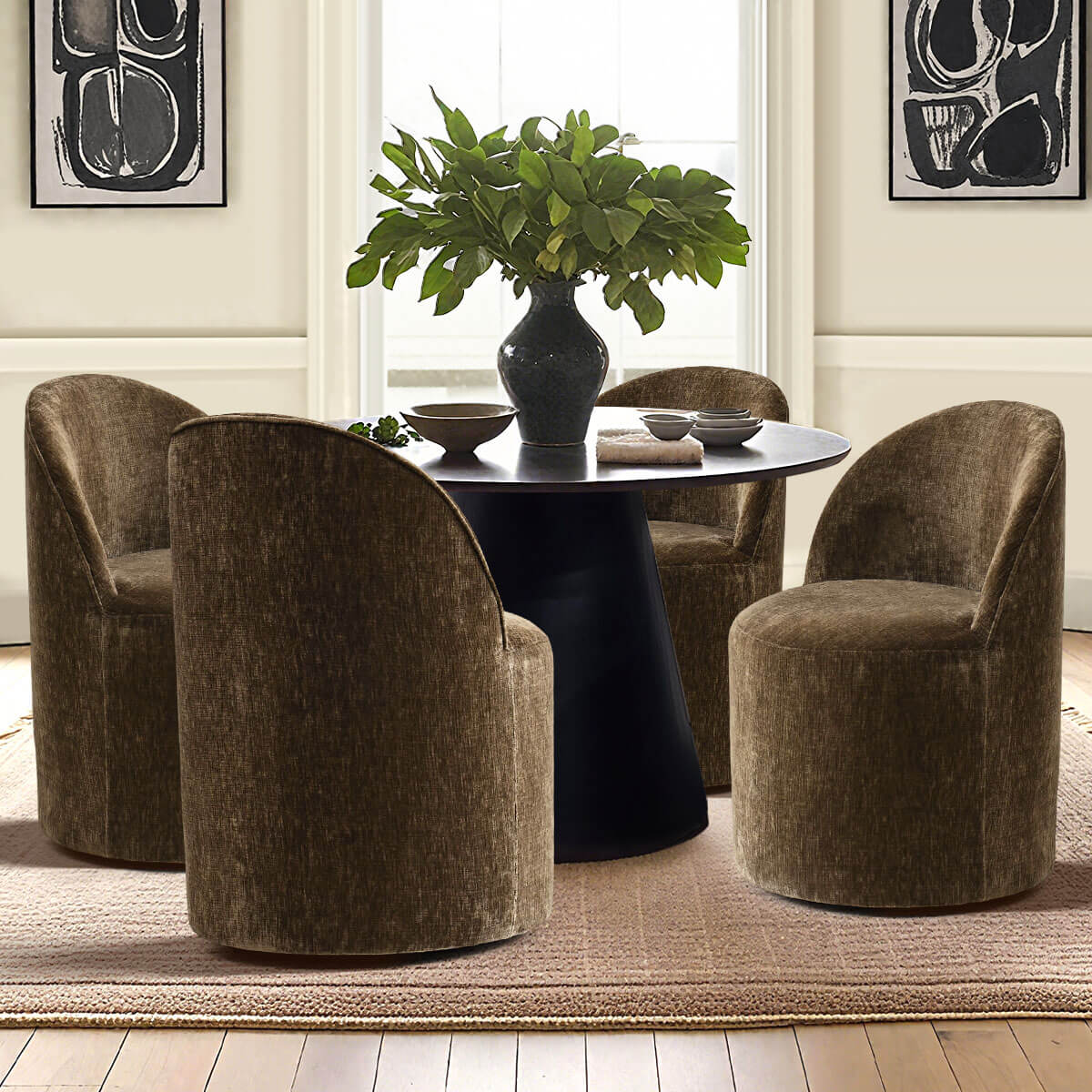 Doris Rolling Upholstered Dining Chair With Castors (Set of 6)