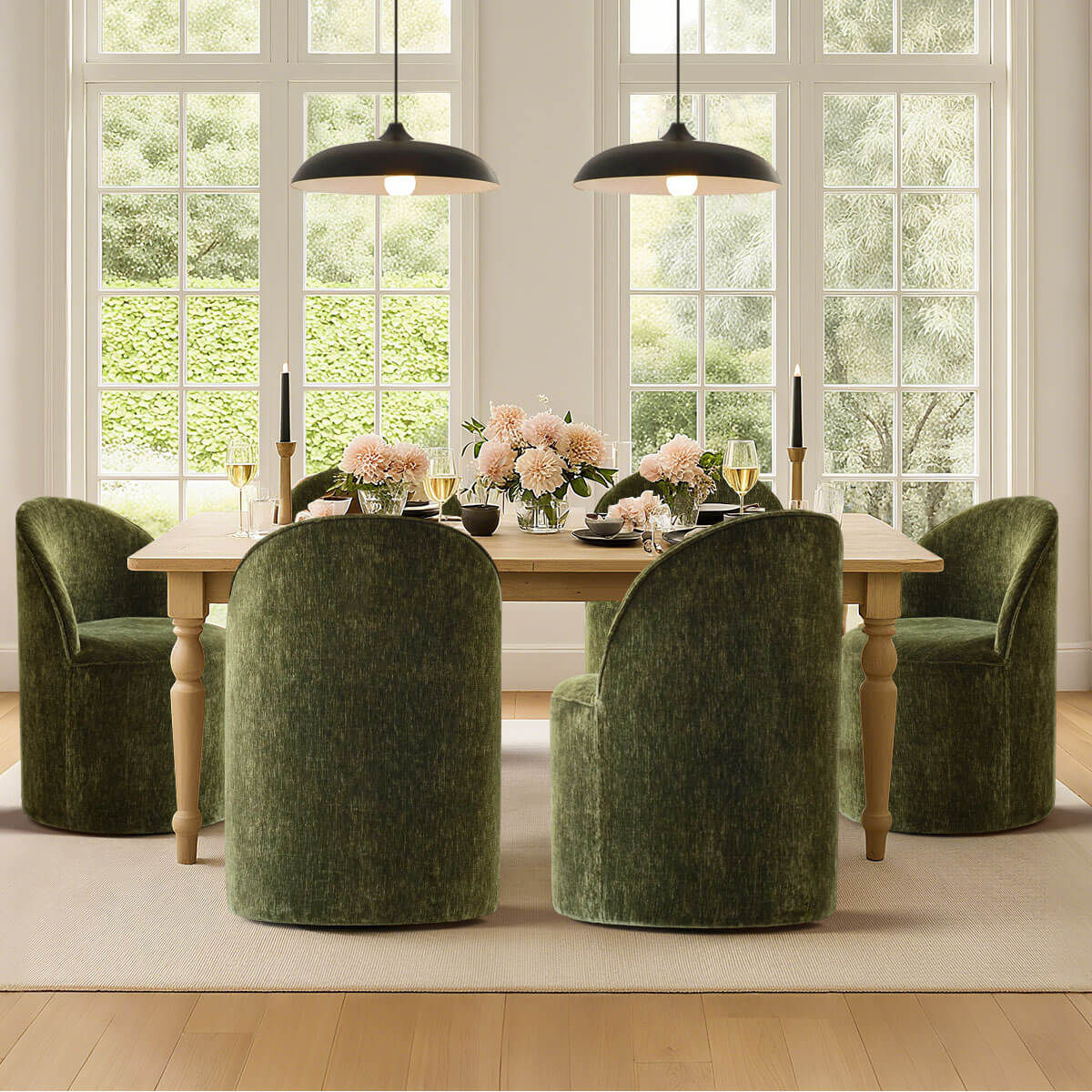 Doris Rolling Upholstered Dining Chair With Castors (Set of 6)