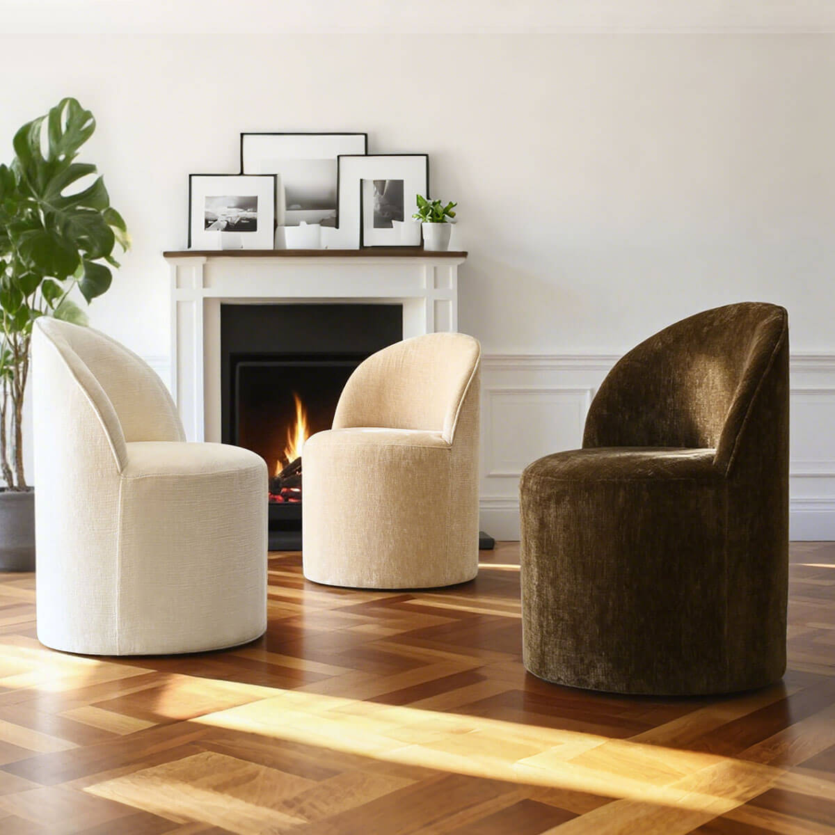 Doris Rolling Upholstered Dining Chair With Castors (Set of 6)