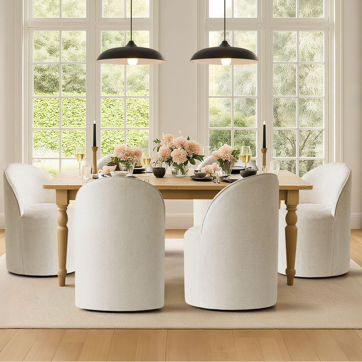 Doris Rolling Upholstered Dining Chair With Castors (Set of 6)