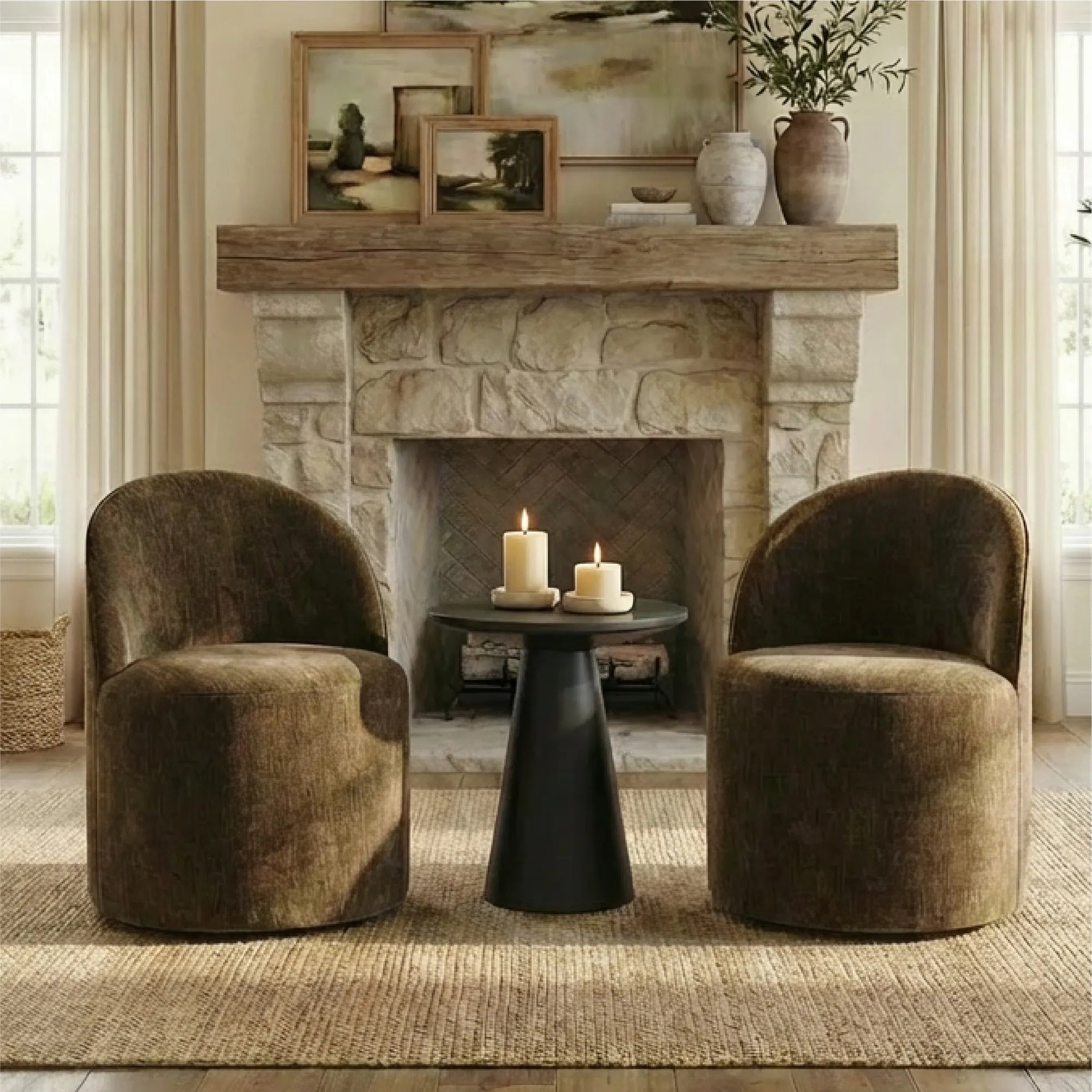 Doris Modern Swivel Small Barrel Chair (Set of 2)