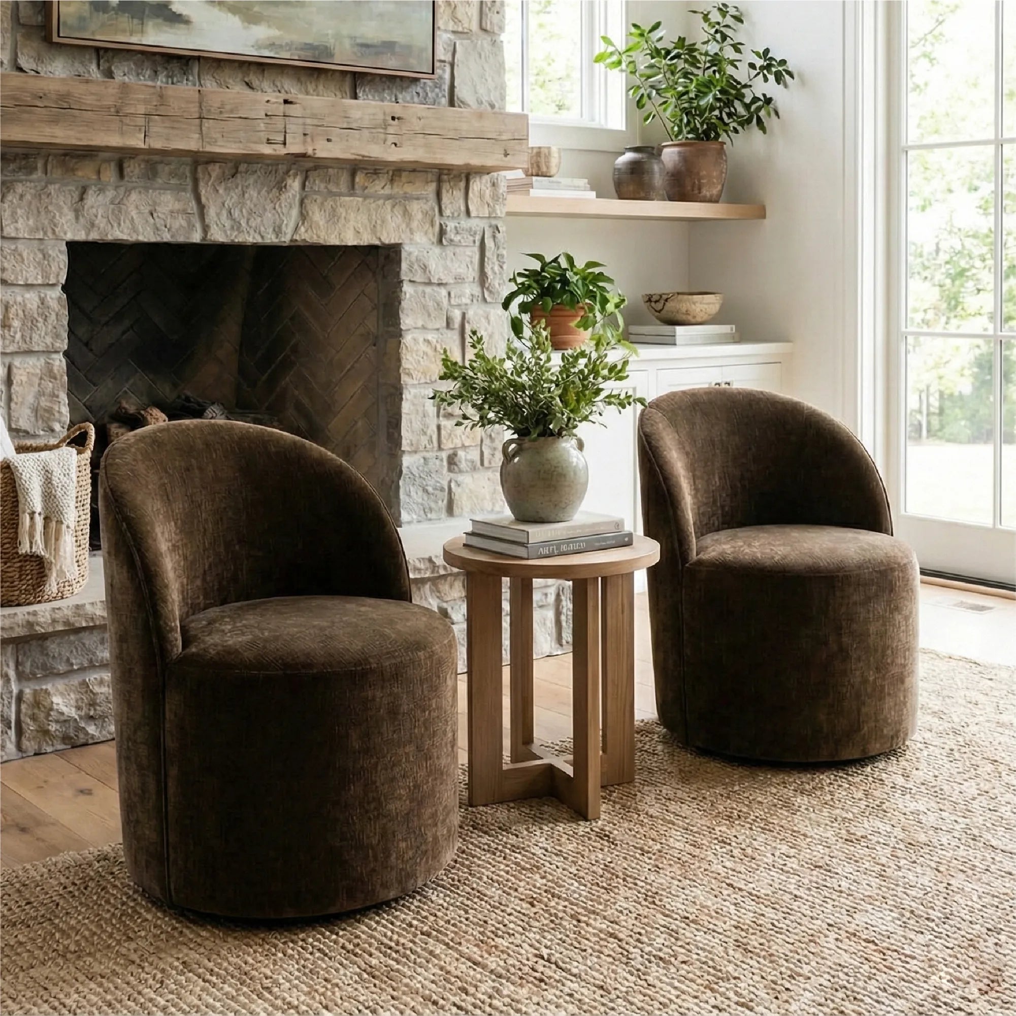 Doris Modern Swivel Small Barrel Chair (Set of 2)
