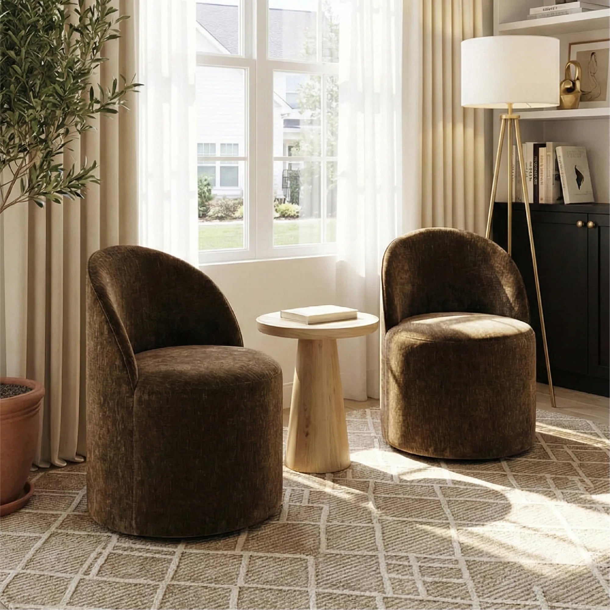 Doris Modern Swivel Small Barrel Chair (Set of 2)