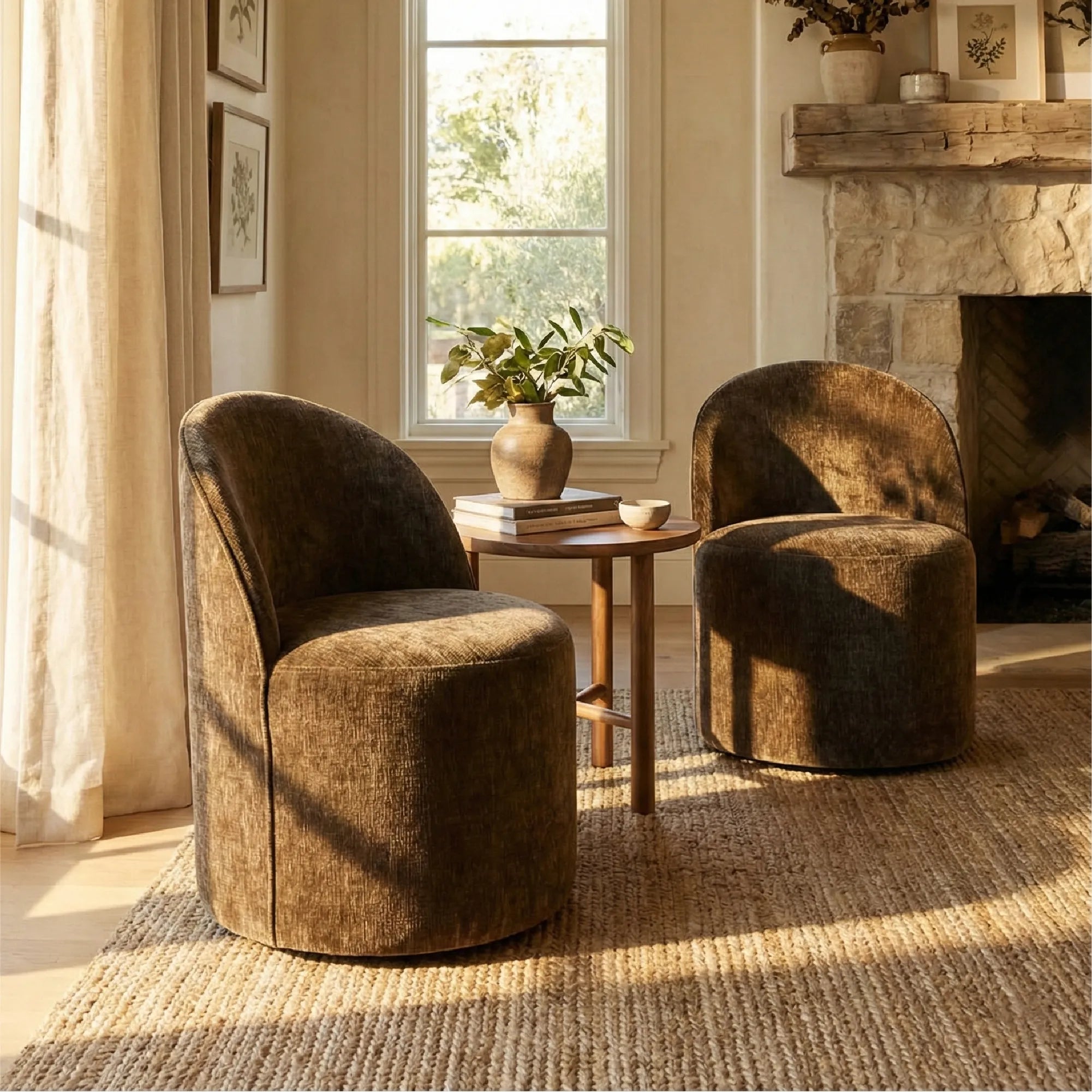 Doris Modern Swivel Small Barrel Chair (Set of 2)