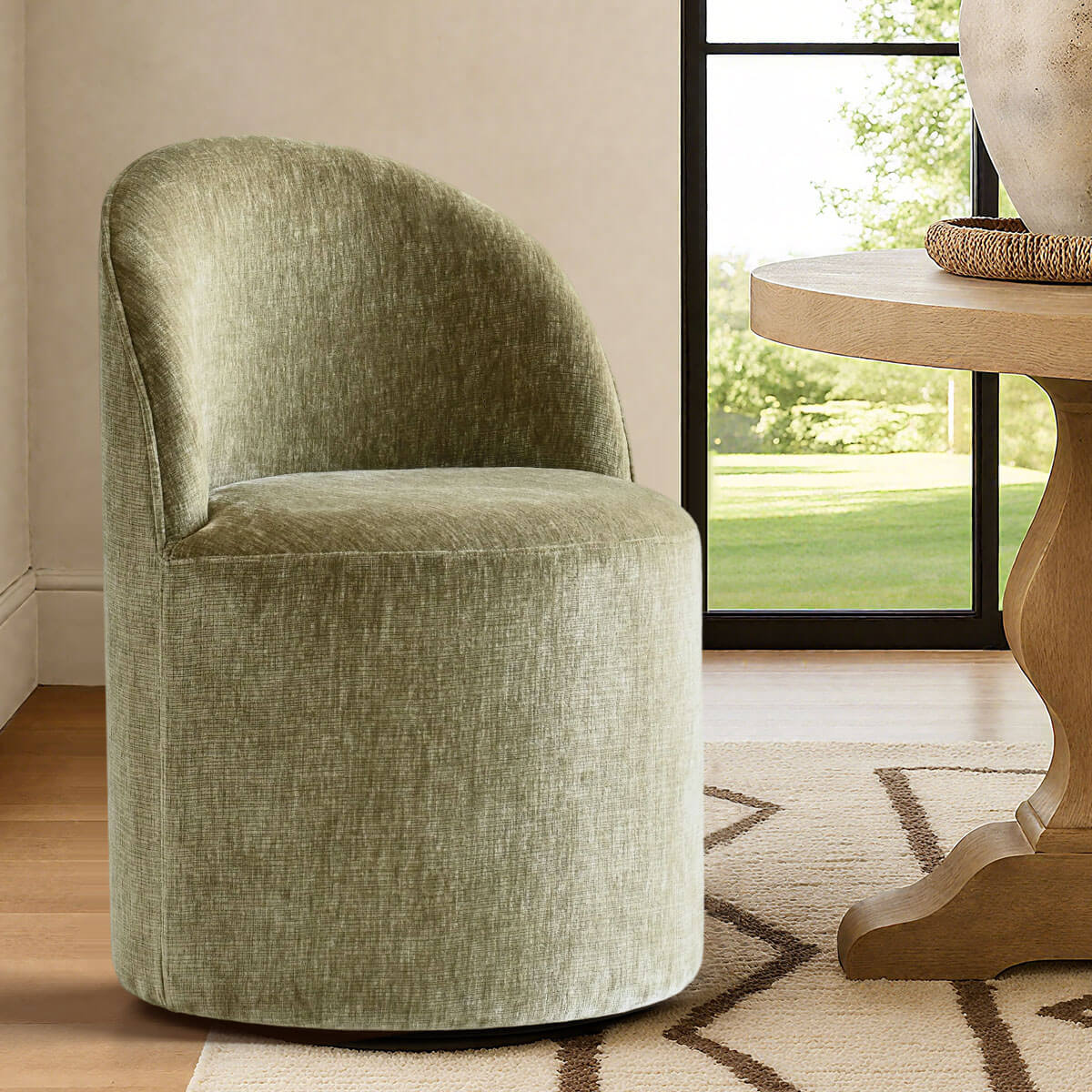 Doris Rolling Upholstered Dining Chair With Castors (1-Piece)