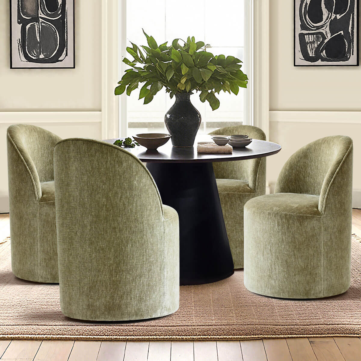 Doris Rolling Upholstered Dining Chair With Castors (Set of 4)