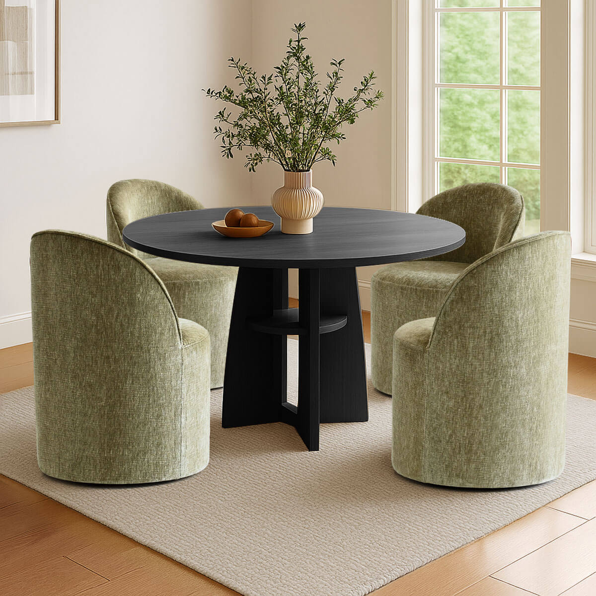 Doris Rolling Upholstered Dining Chair With Castors (Set of 4)