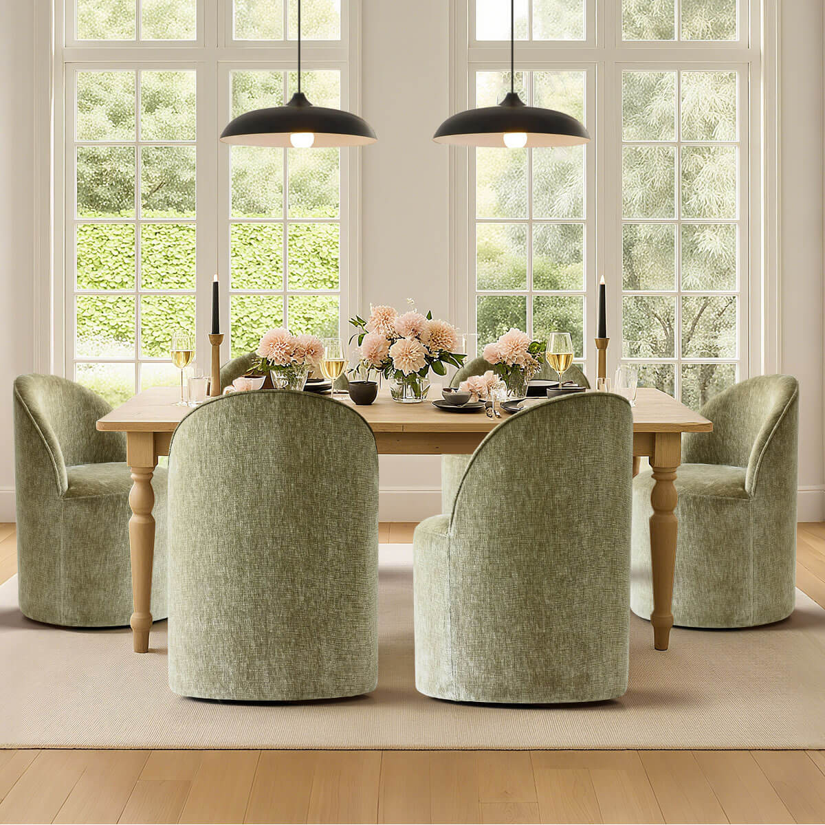 Doris Rolling Upholstered Dining Chair With Castors (Set of 6)