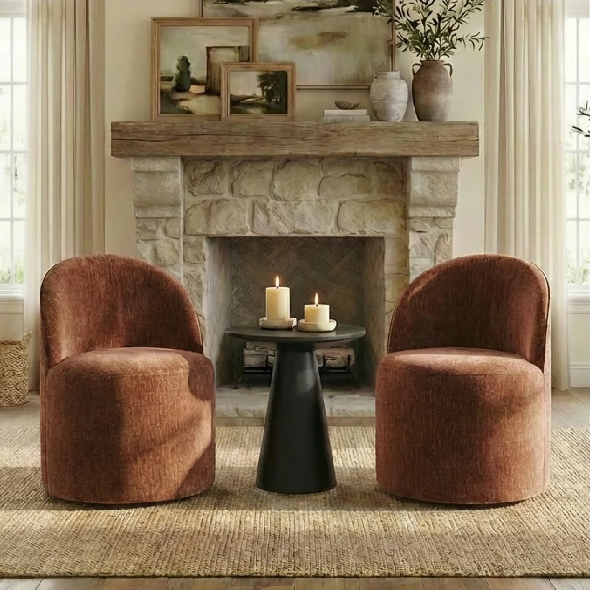 Doris Modern Swivel Small Barrel Chair (Set of 2)