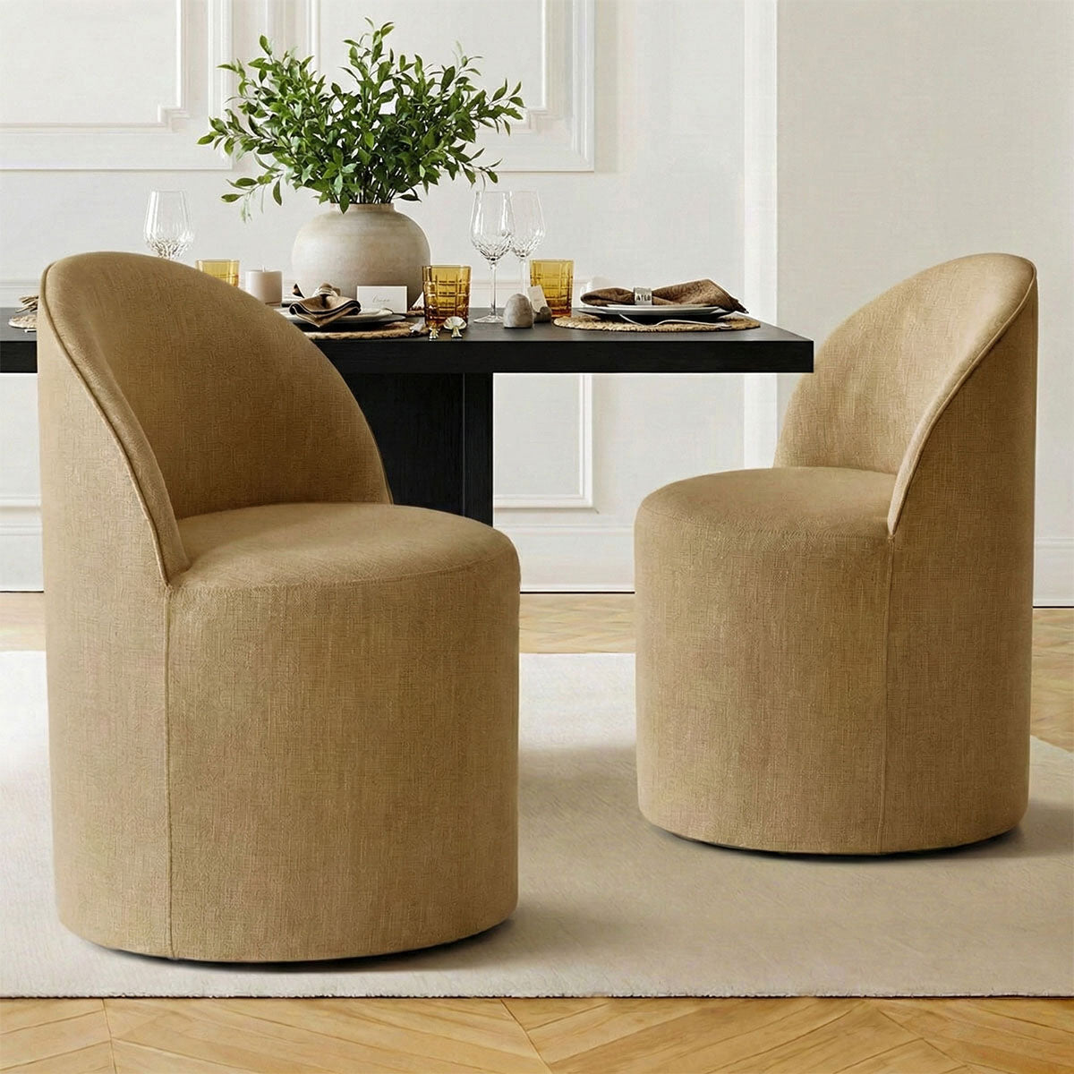 Doris Rolling Upholstered Dining Chair With Castors (Set of 6)