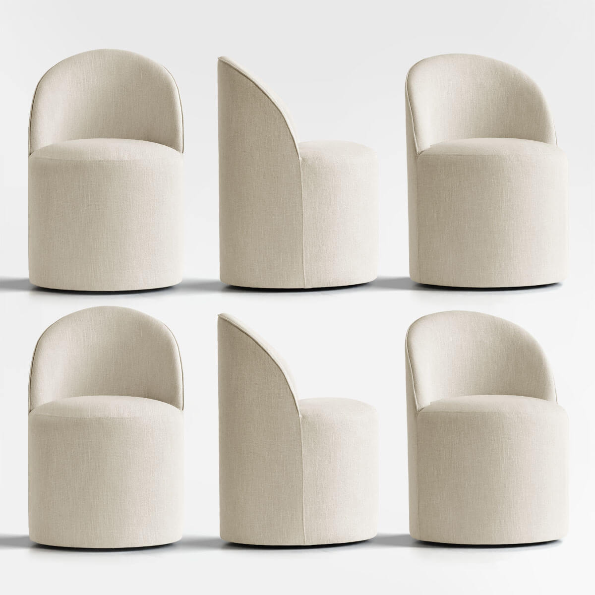 Doris Rolling Upholstered Dining Chair With Castors (Set of 6)