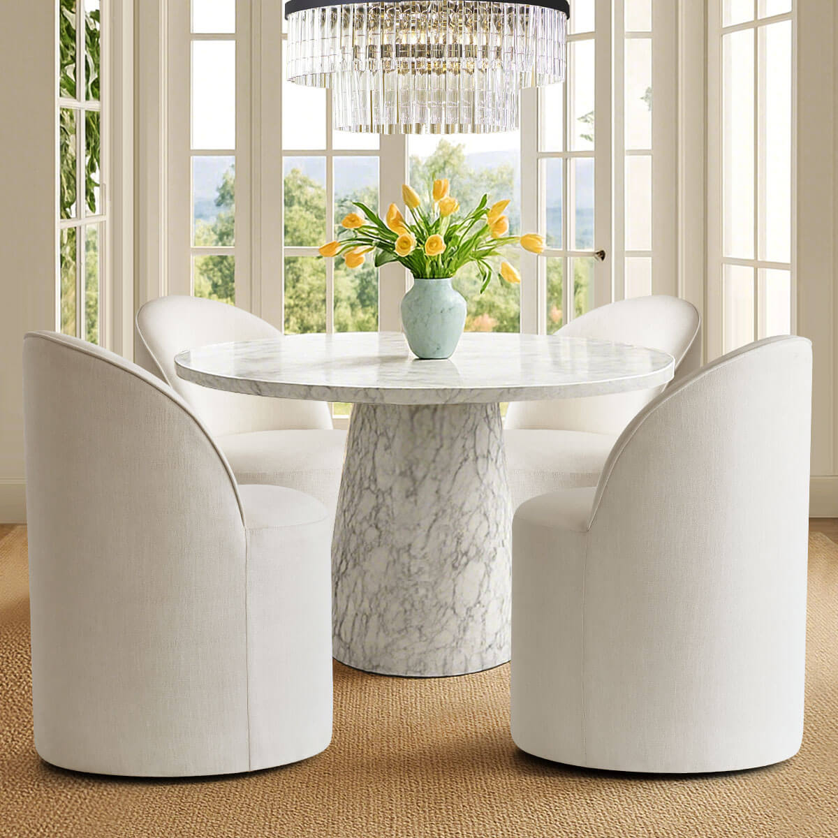 Doris Rolling Upholstered Dining Chair With Castors (1-Piece)